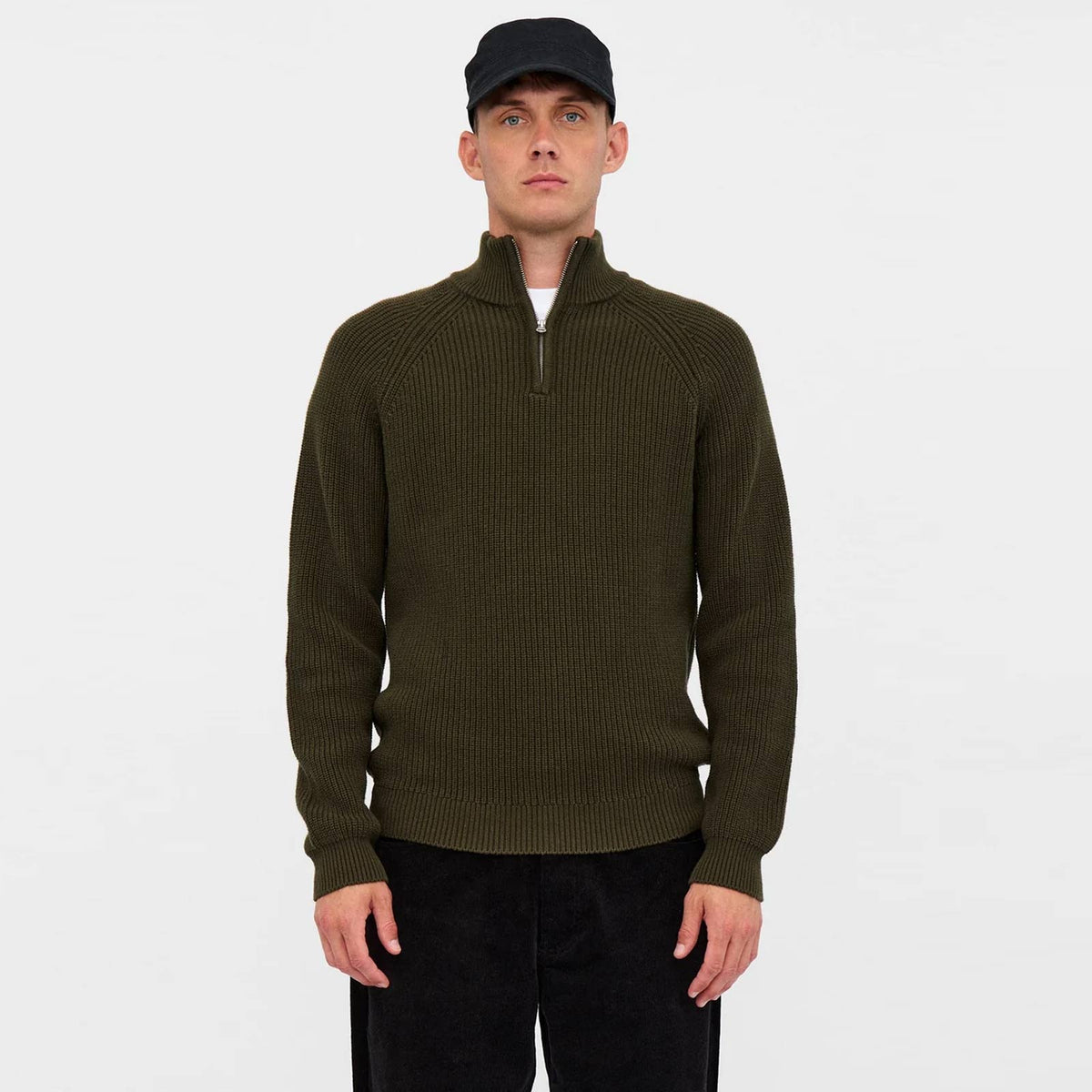 Aksune Patent Half Zip Knit forest night