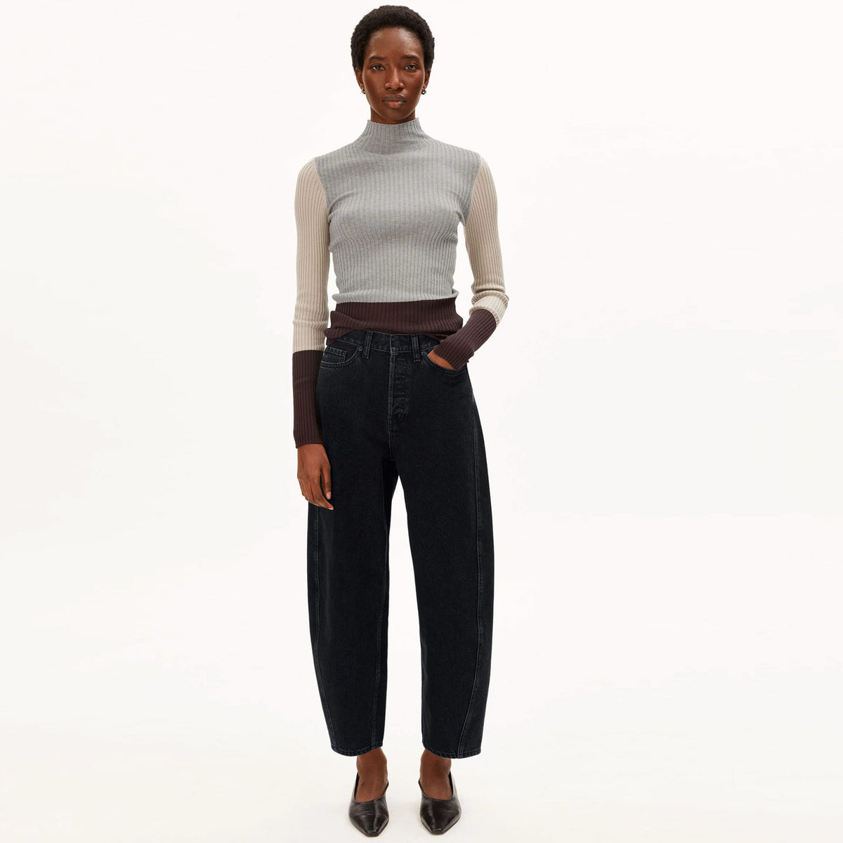 Alaania Patch Knit Sweater silver melange-sandstone