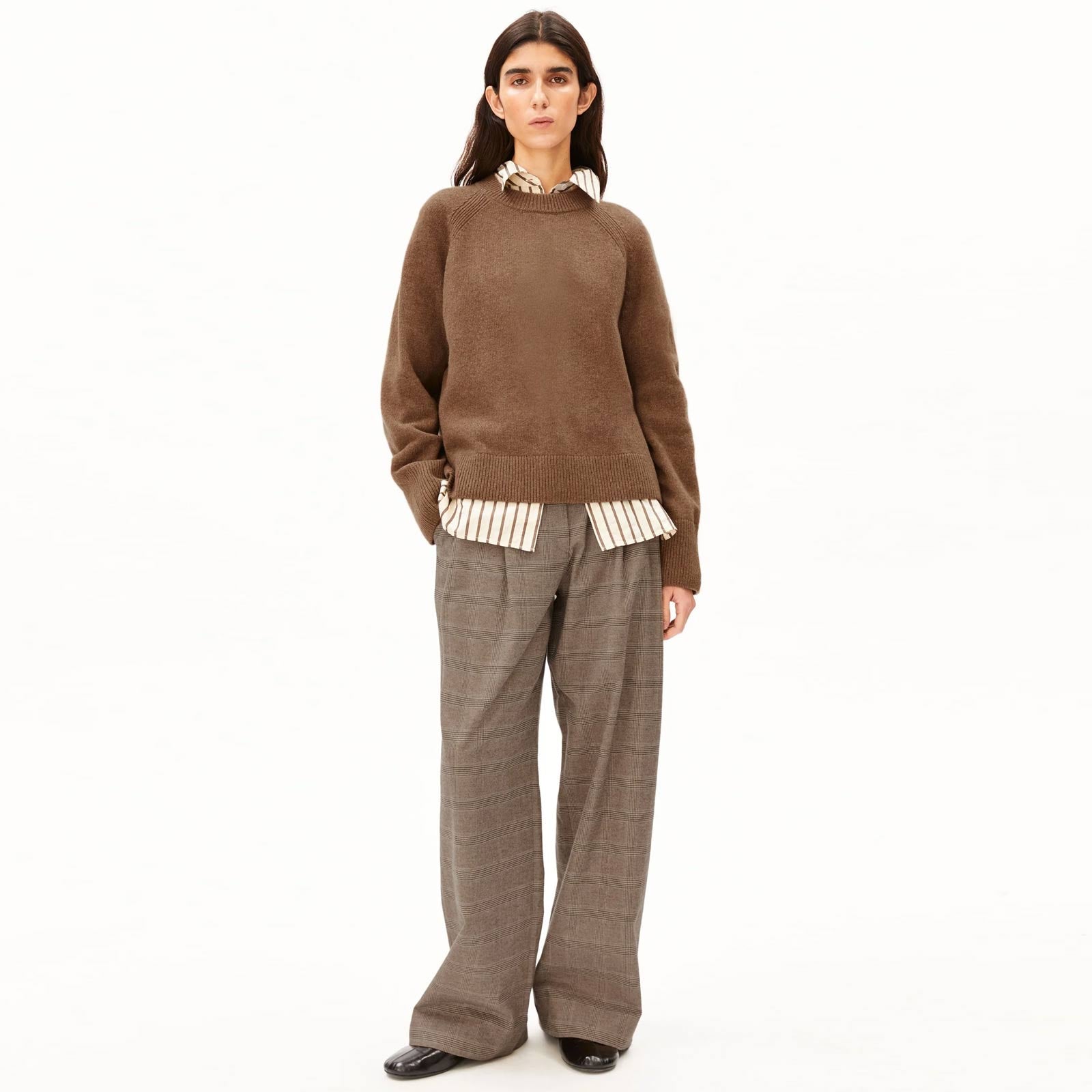 Check Wide Pleated Pant claystone/sandstone