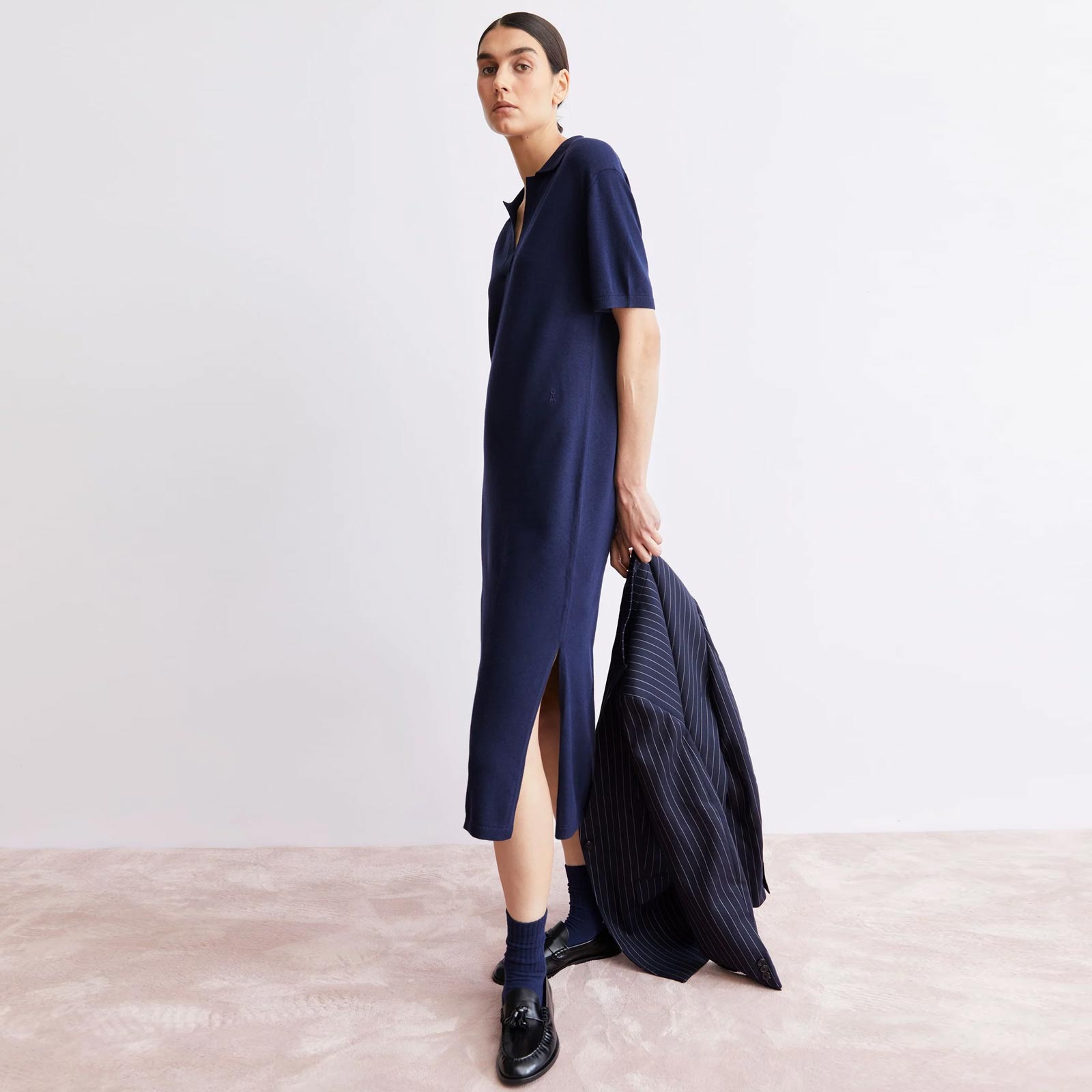 Fine Polo Knit Dress tinted navy Armedangels