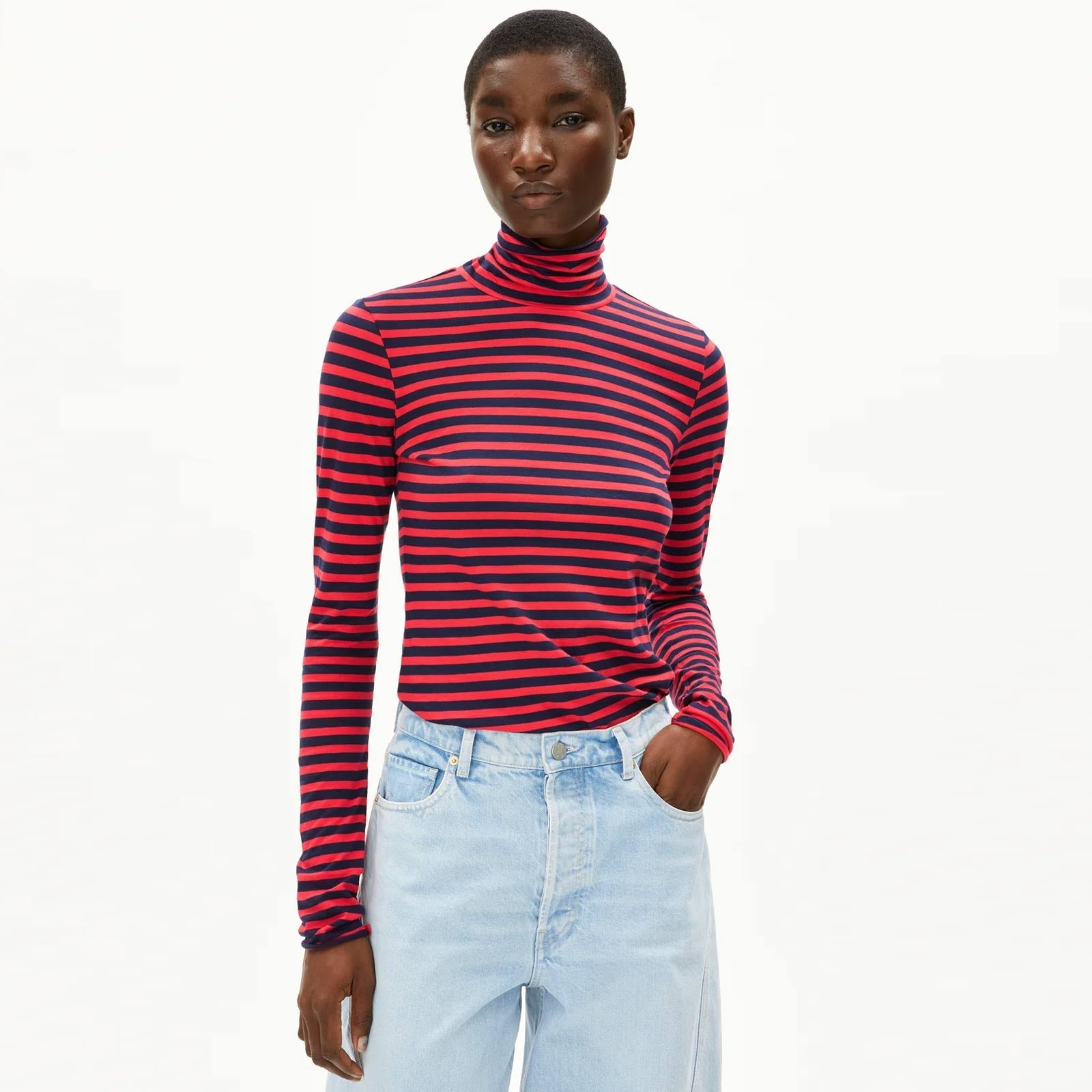 Graziliaa Stripes TN Longsleeve tinted navy/candy apple Armedangels
