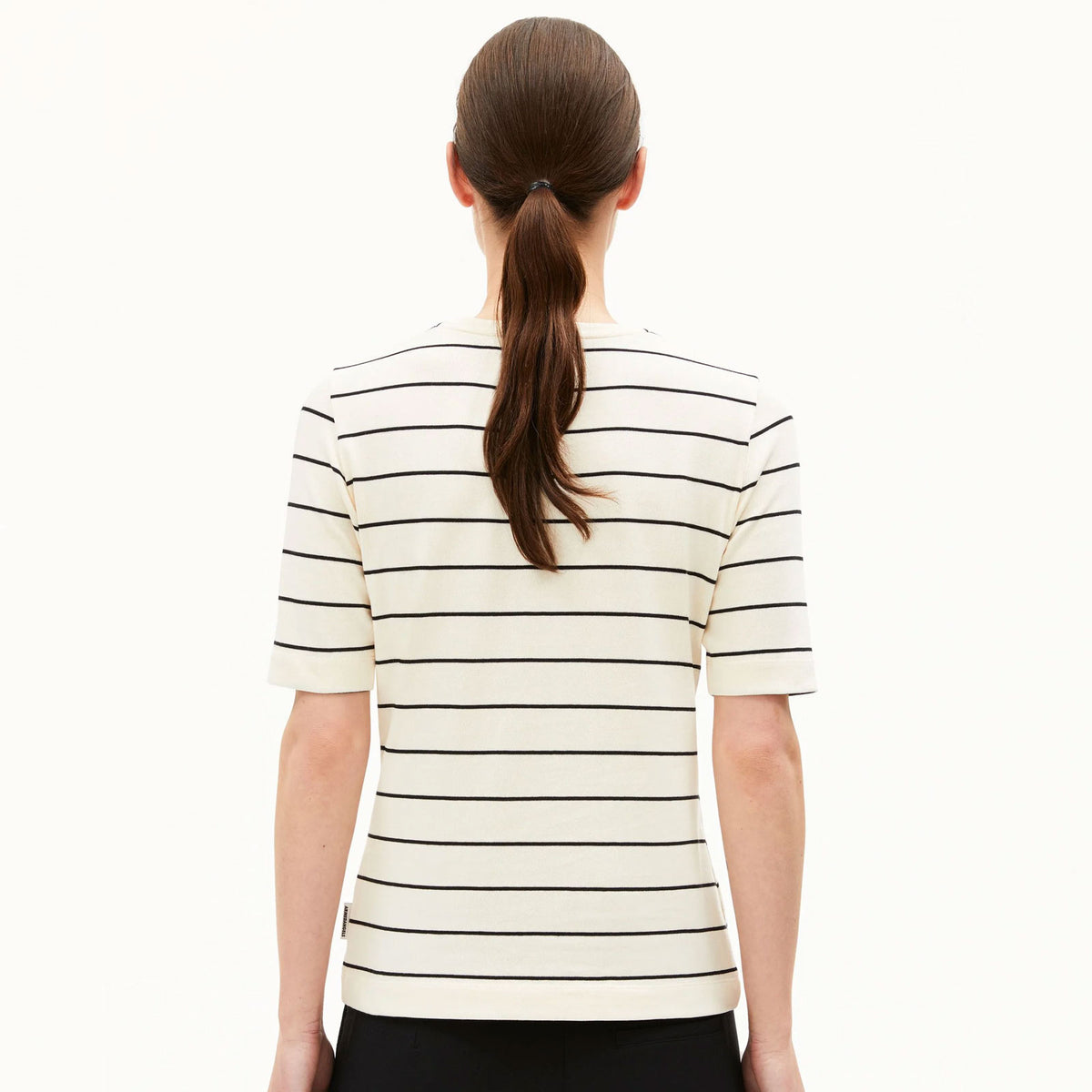 Jaanisara Fine Stripe T-Shirt oatmilk/black