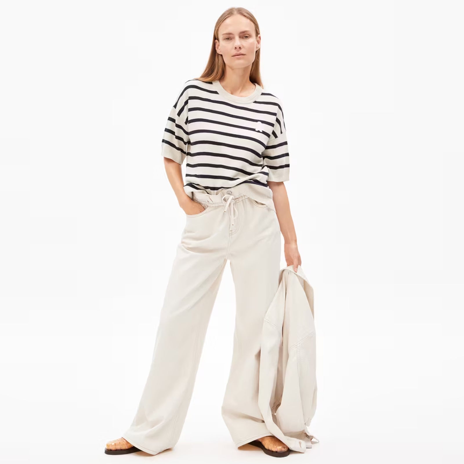 Lizaa Lino Stripes Top raw white/night sky