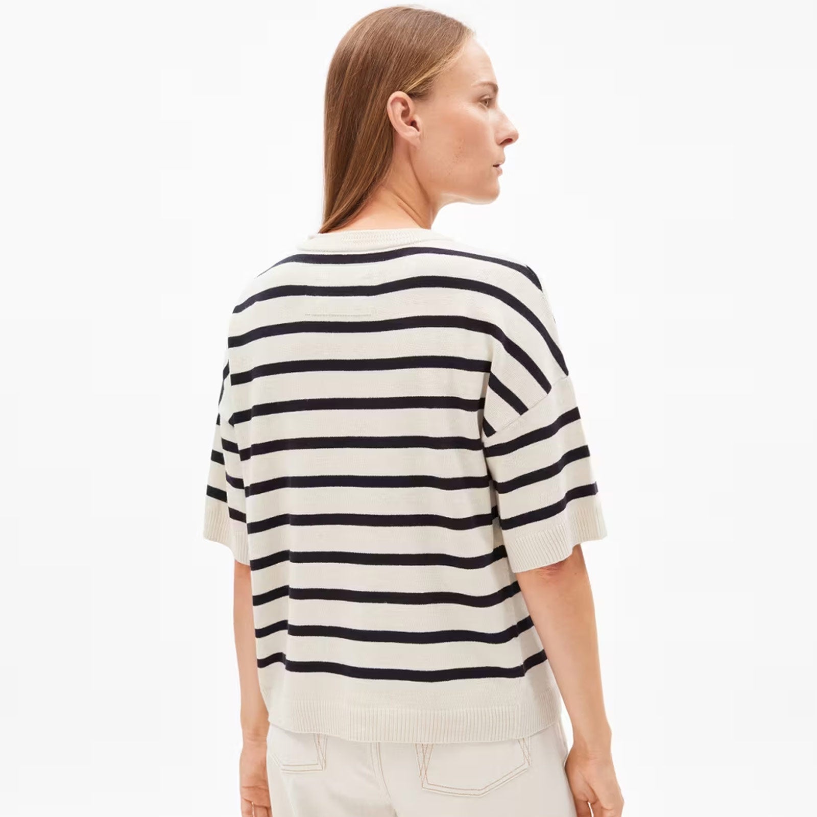 Lizaa Lino Stripes Top raw white/night sky