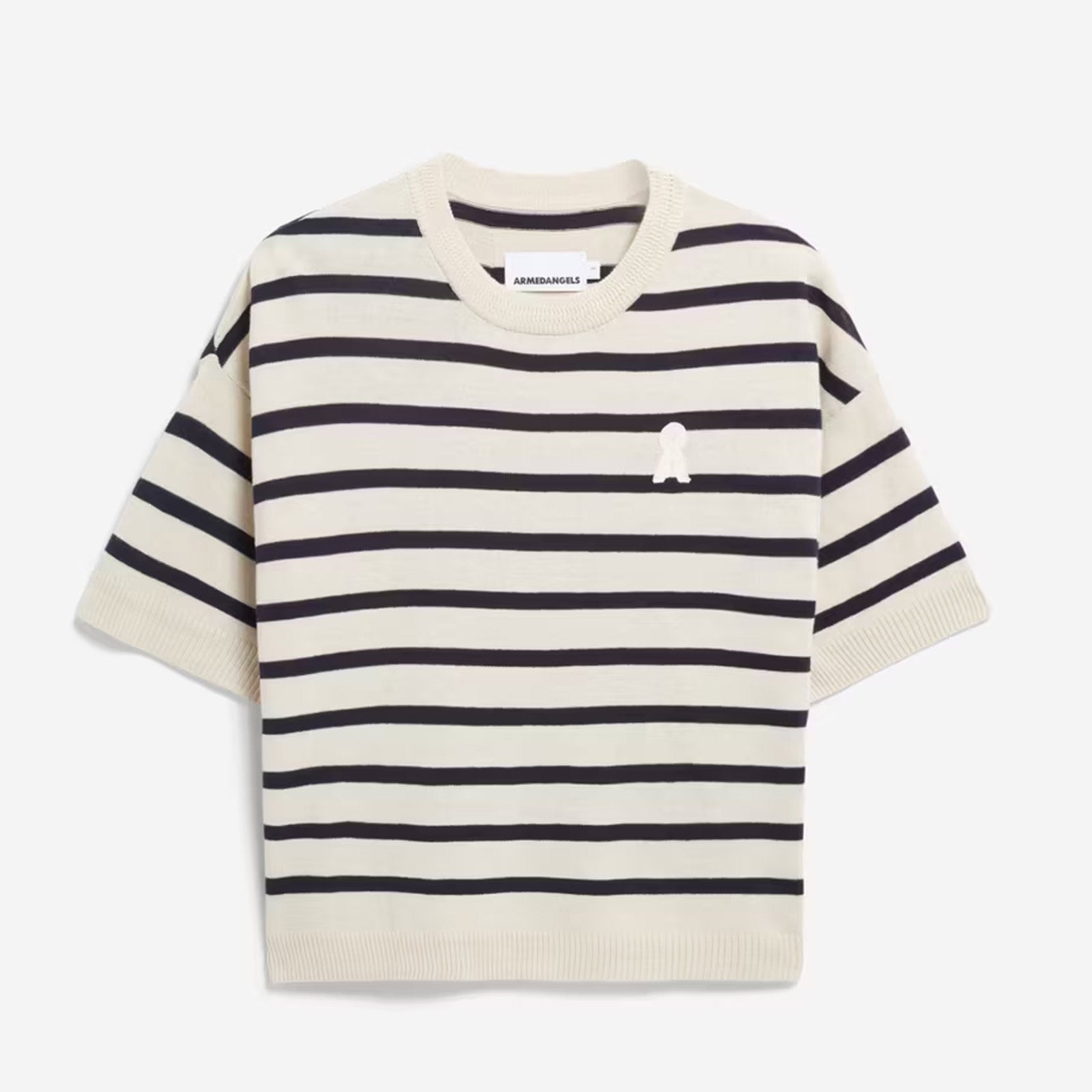 Lizaa Lino Stripes Top raw white/night sky