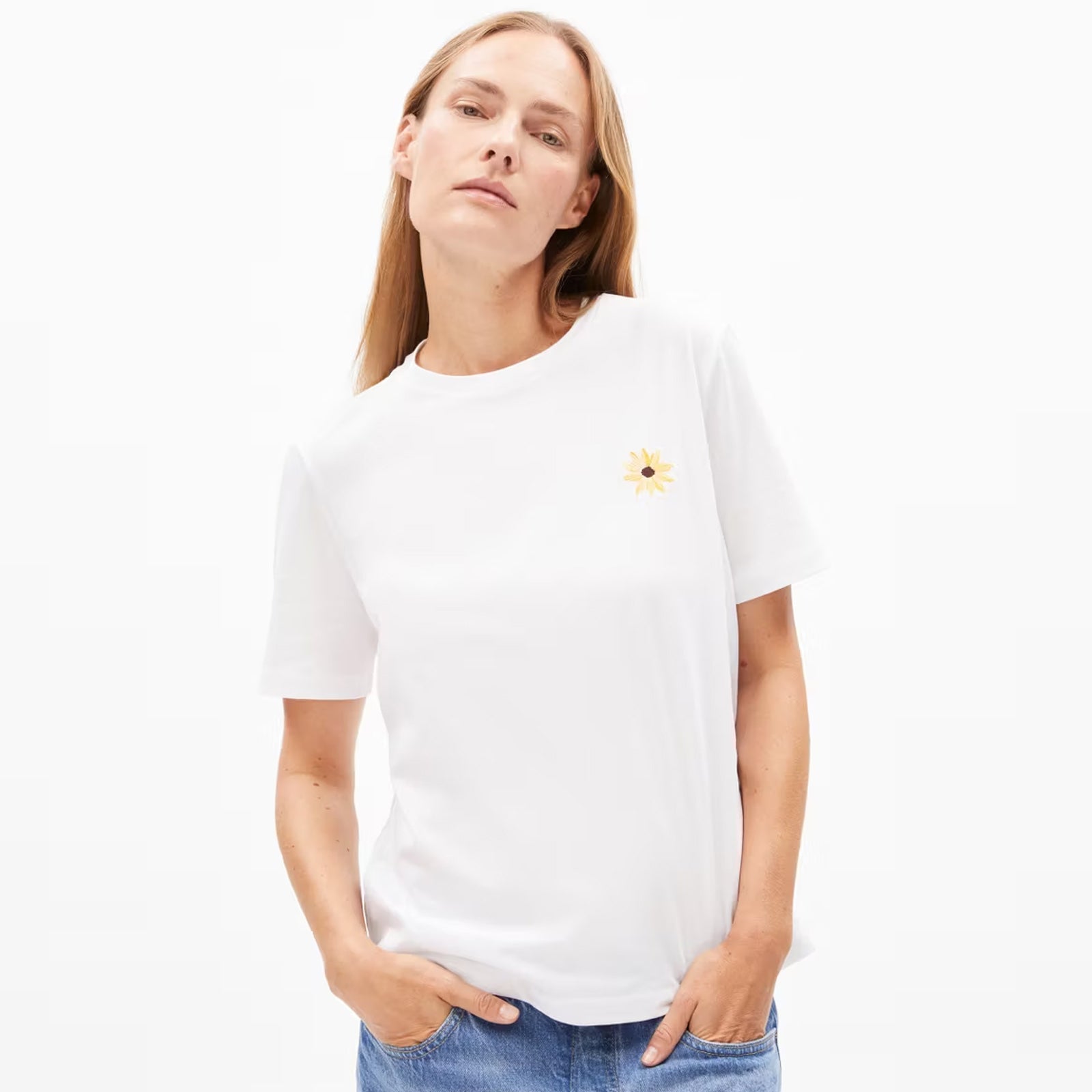 Lualaa Flower Tee white/early yellow Armedangels
