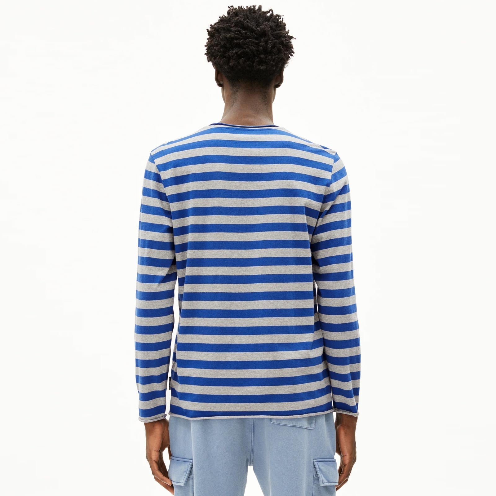 Maarkos LS Stripes Br Tee silver melange/dark wave Armedangels