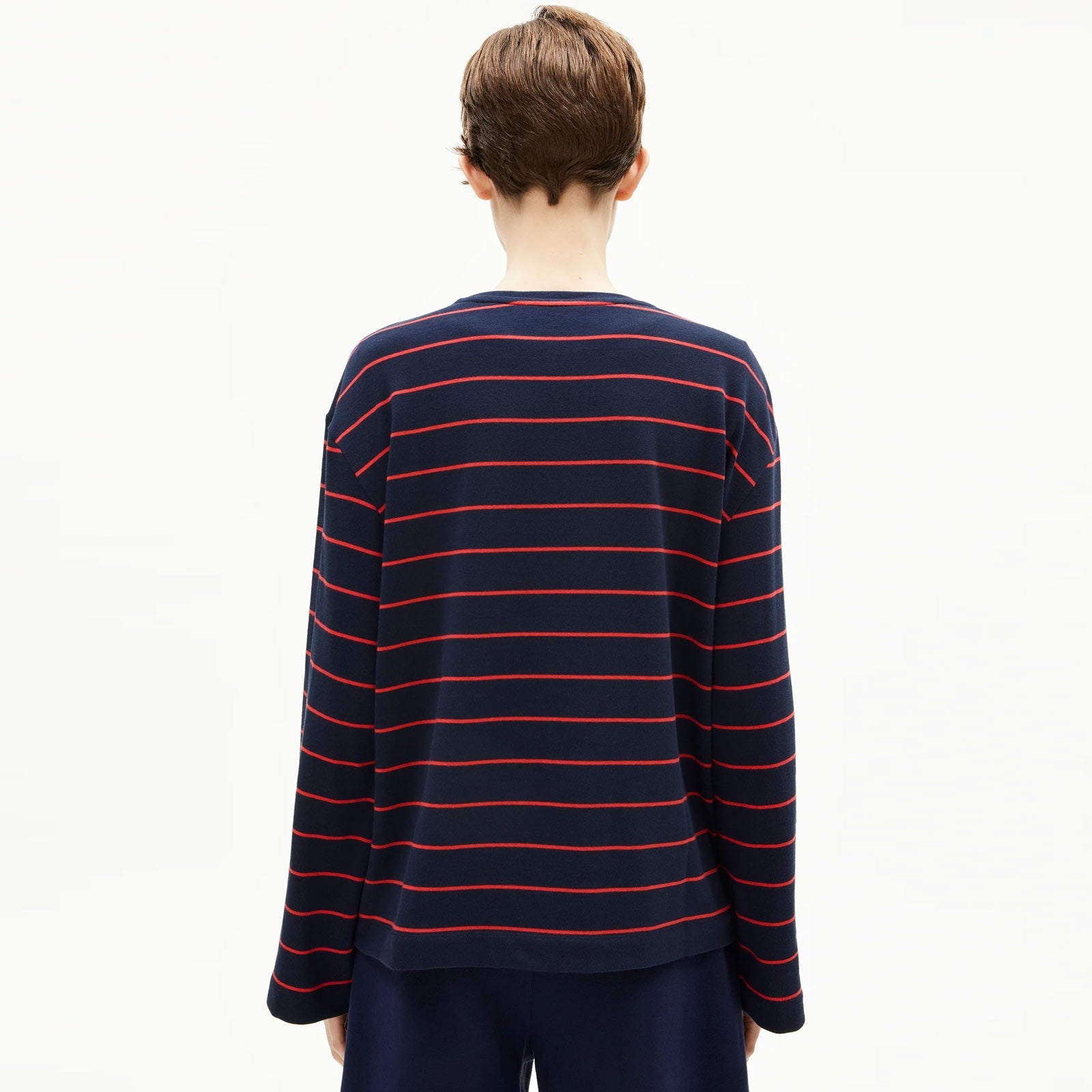 Marynaa Fine Stripe Jumper tinted navy/candy apple Armedangels