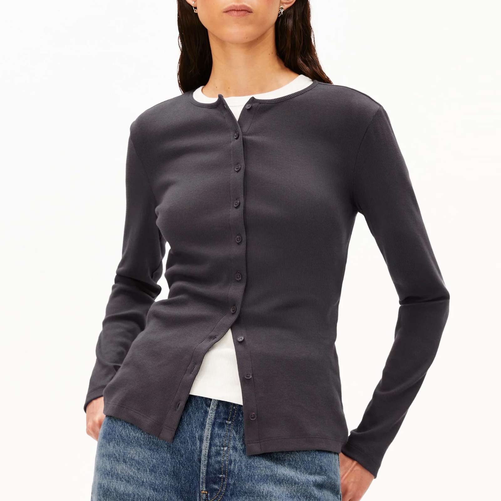 Rib Button Longsleeve dark steel