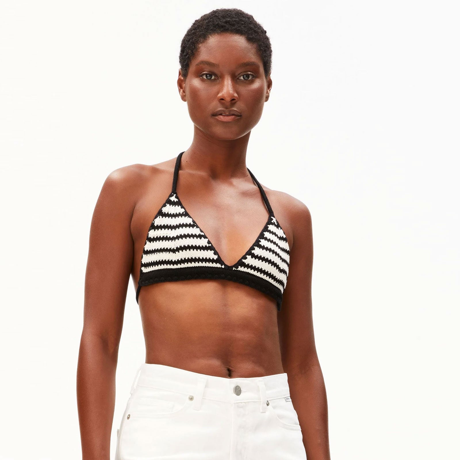 Stripe Bikini Knit Top undyed black Armedangels