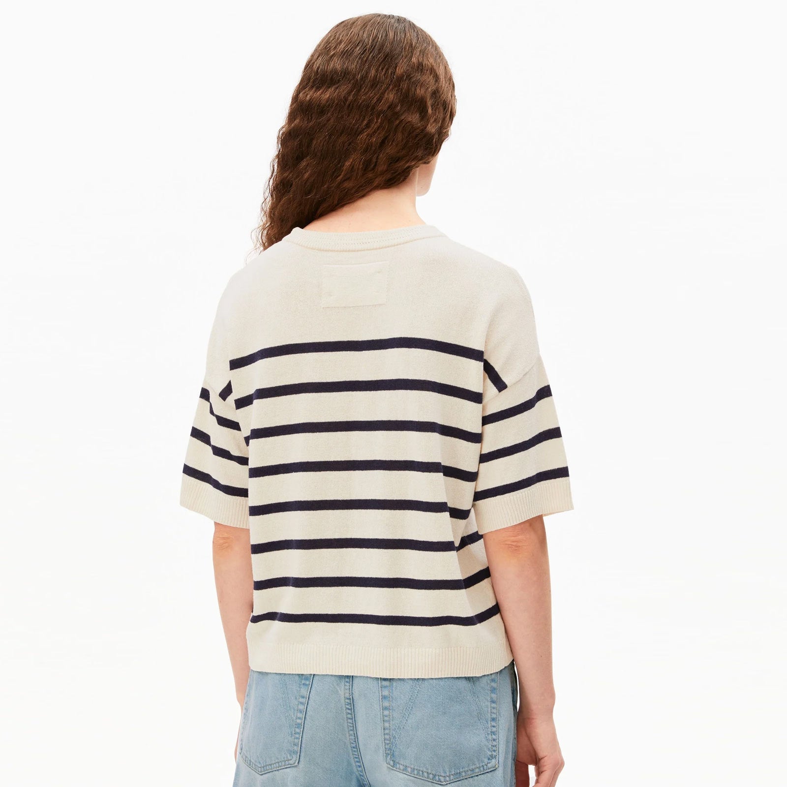 Stripe Linen Blend Sweater undyed tinted navy Armedangels