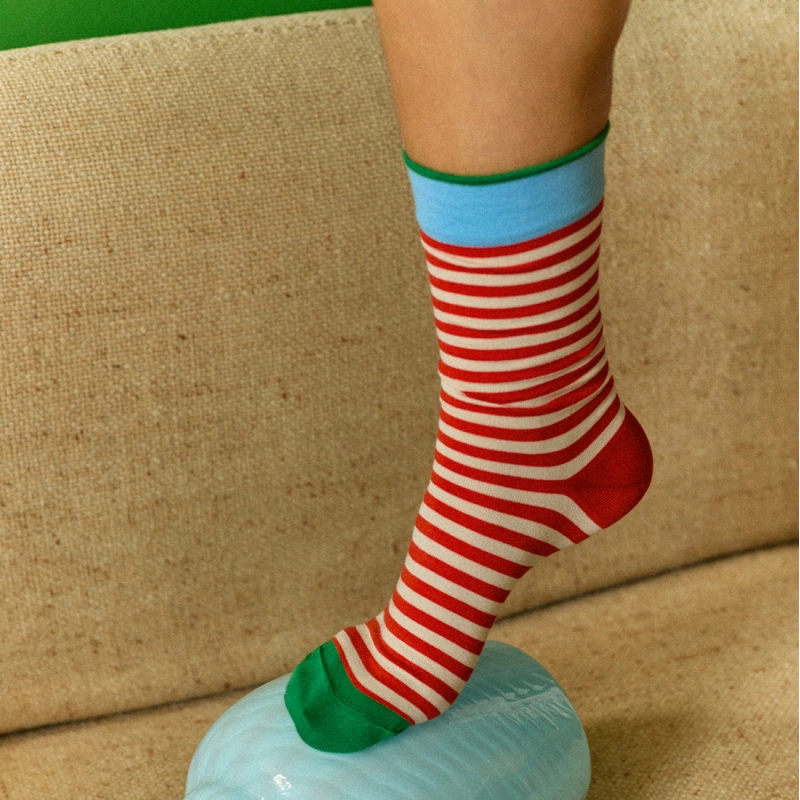 Rayures vermillon Socks RY1-37 Bonne Maison