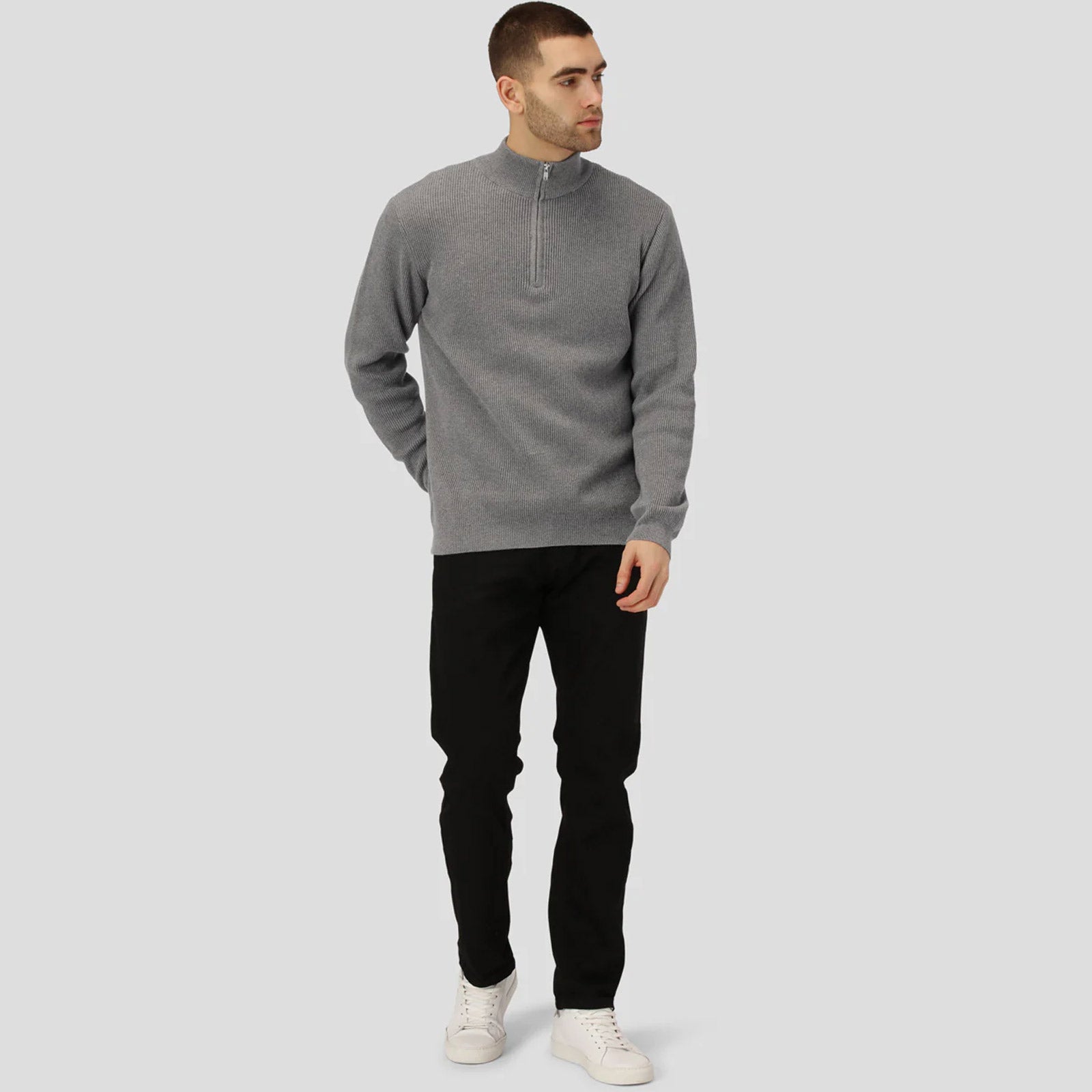 Mario Half Zip Jumper light grey mel Clean Cut Copenhagen