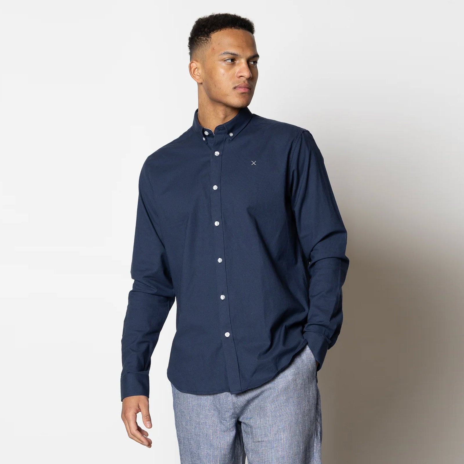 Oxford Mandarin Collar Stretch Shirt navy Clean Cut Copenhagen