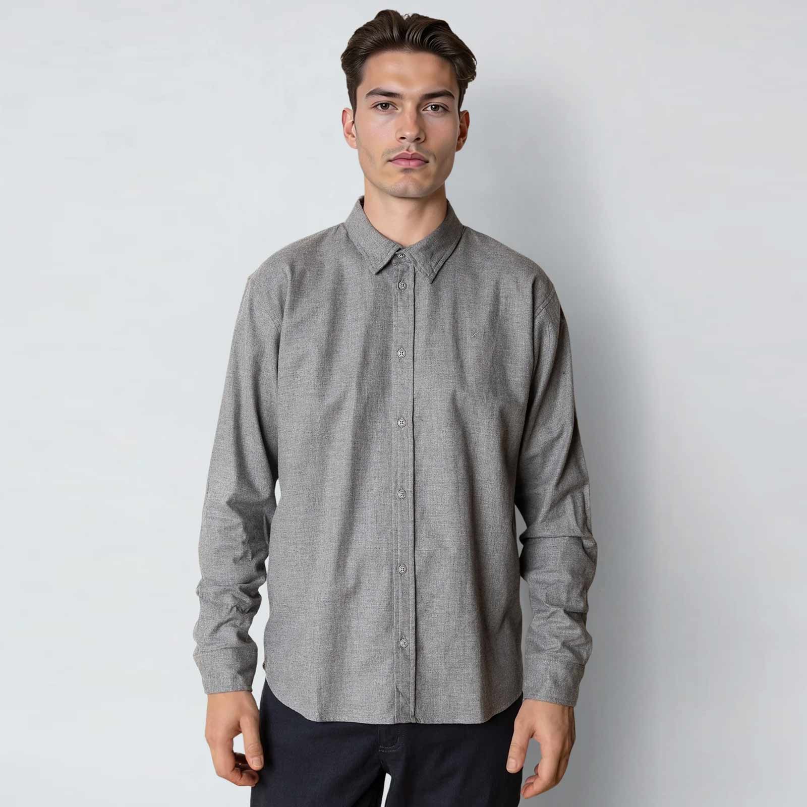 Russel Flannel Shirt dark grey melange Clean Cut Copenhagen