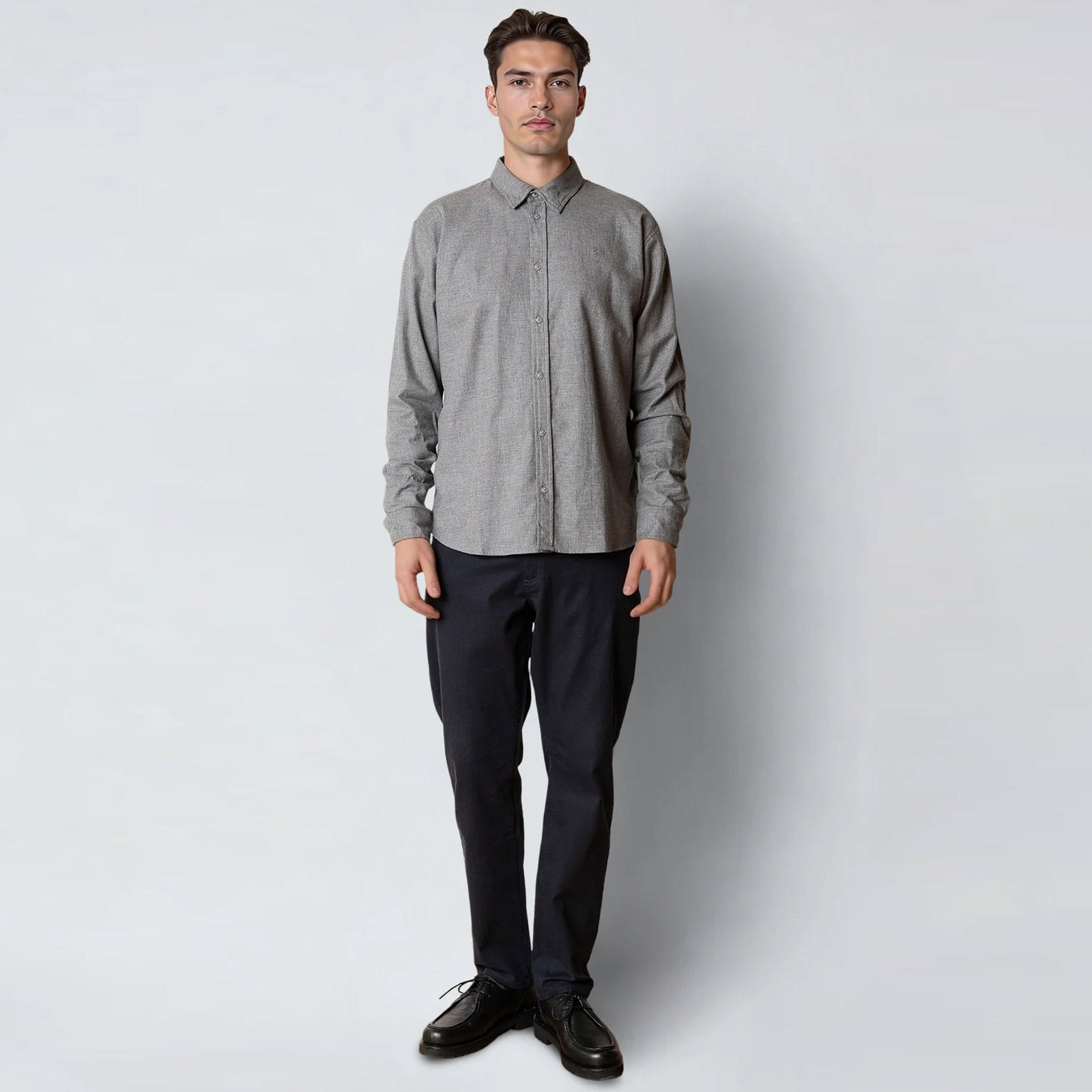 Russel Flannel Shirt dark grey melange Clean Cut Copenhagen