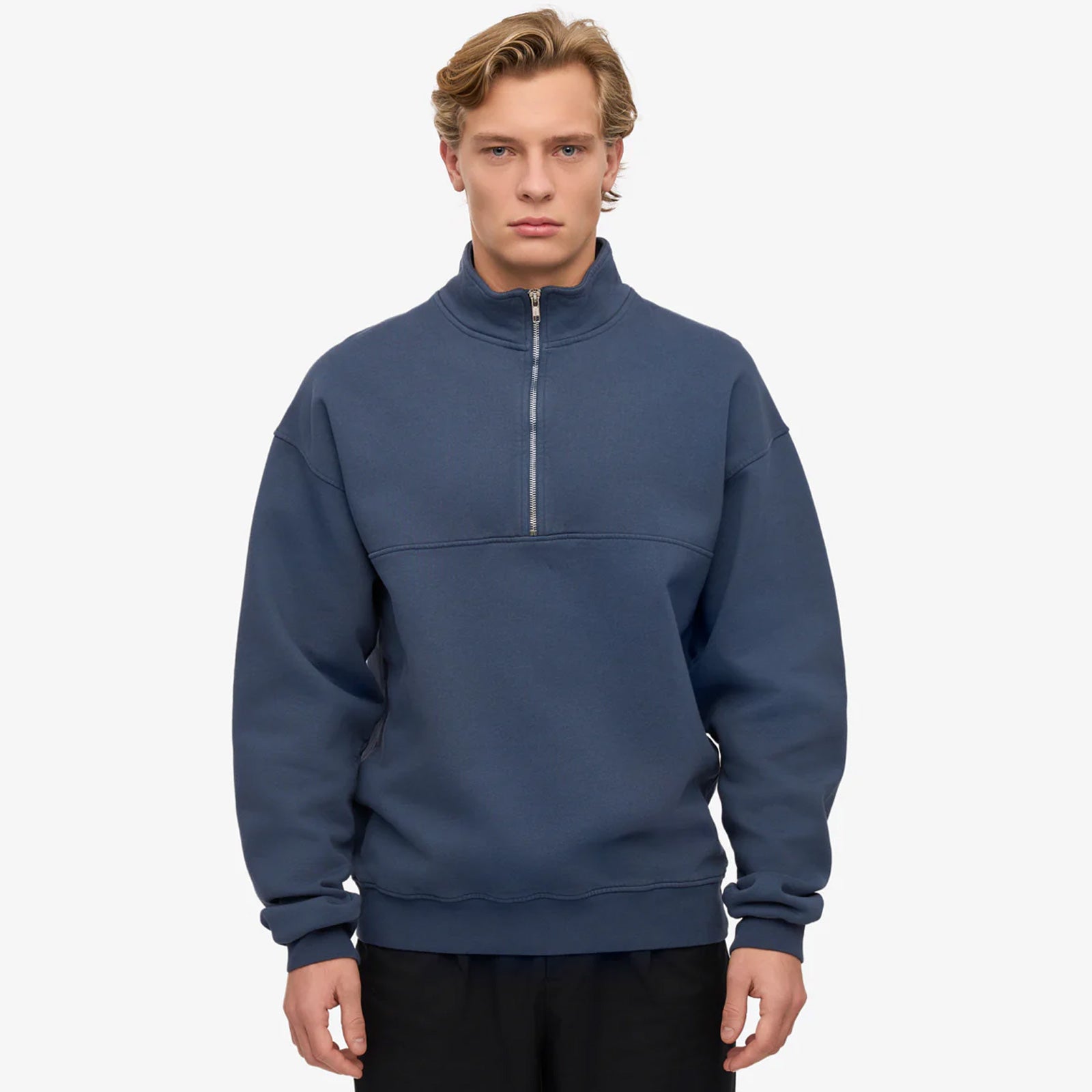 Organic Quarter Zip petrol blue