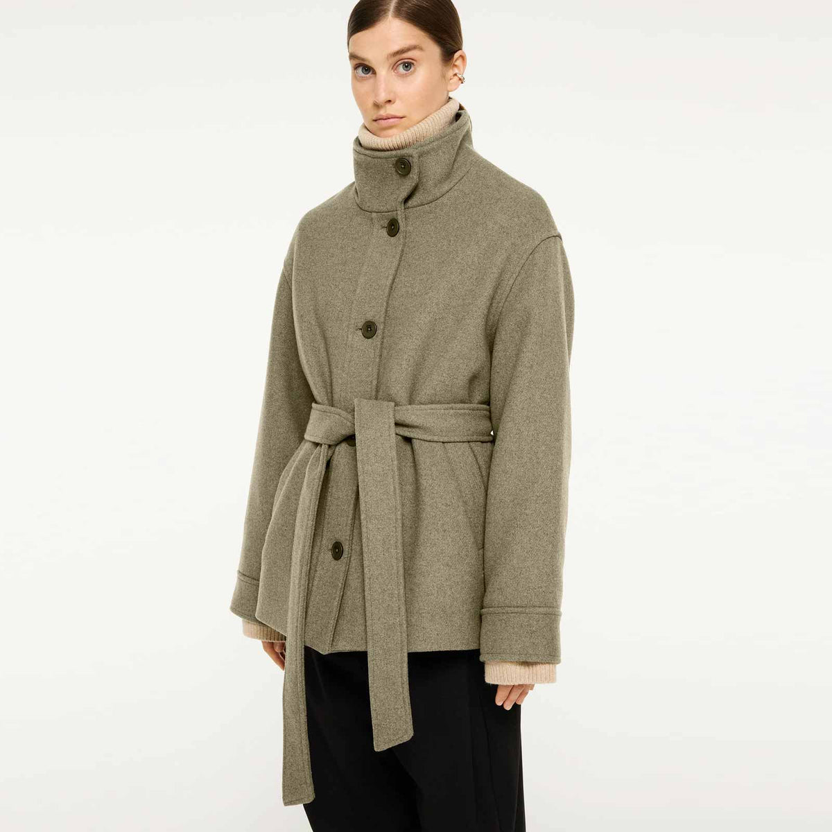 Alendra Wool Coat green melange