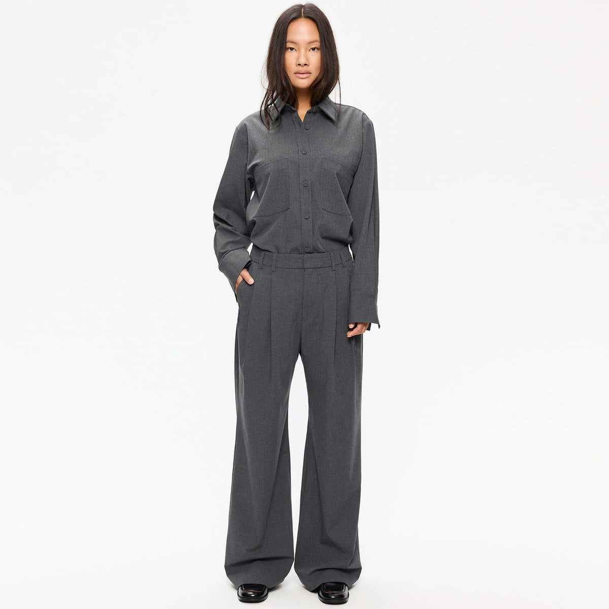 Dilay Herringbone Trousers mid grey mel