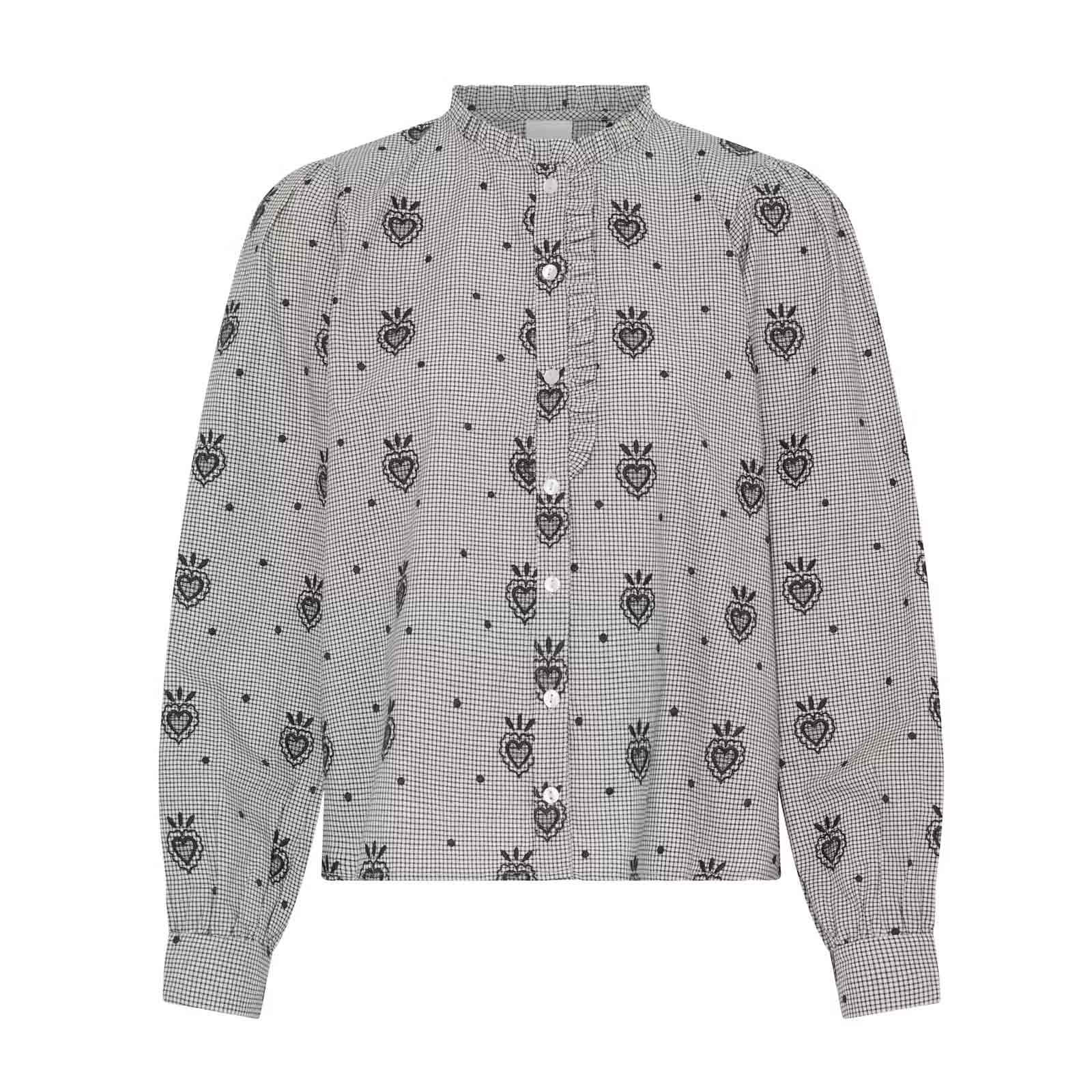 IHEloza Shirt birch/dark blue check w. emb/white
