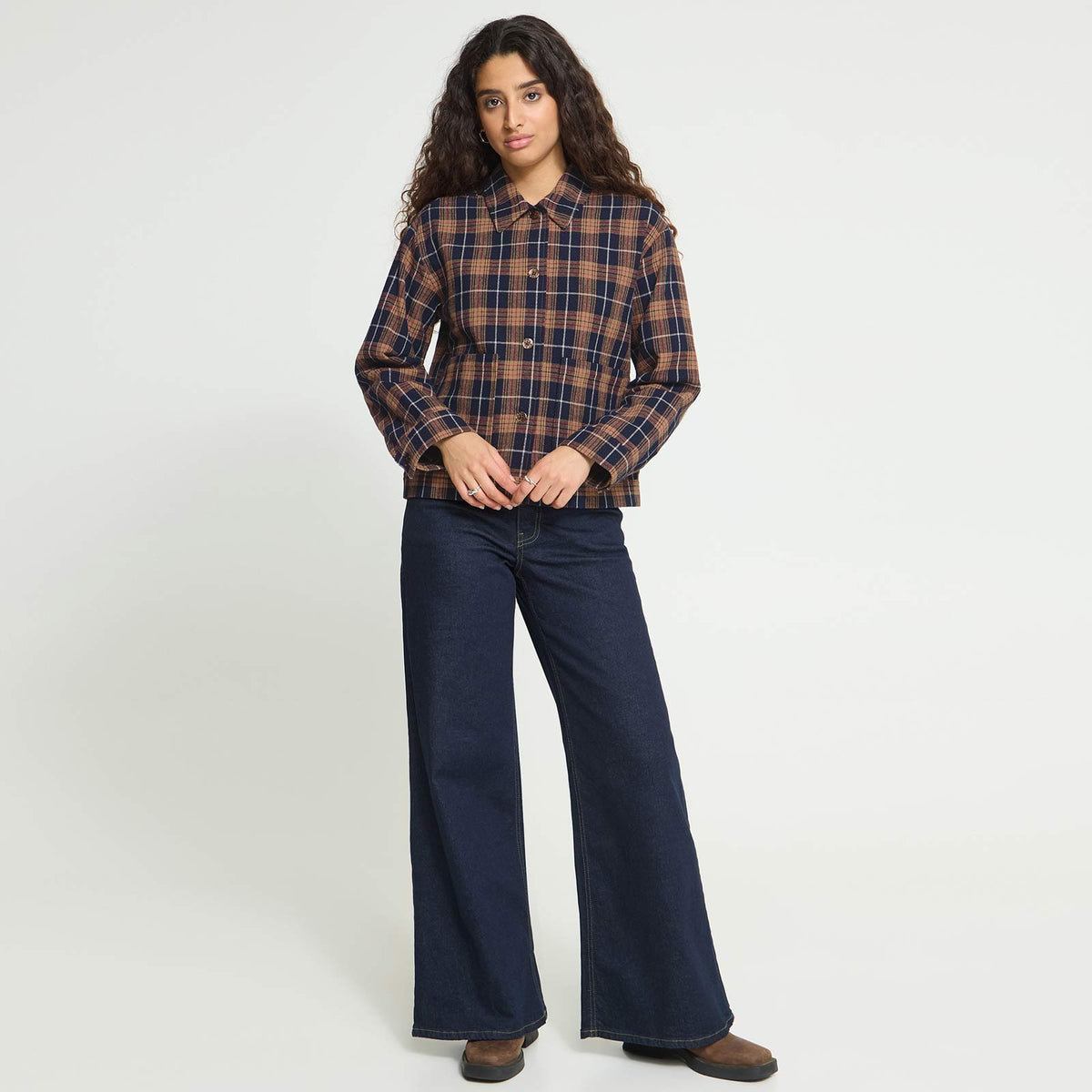IHKalia Shirt dark blue/brown check