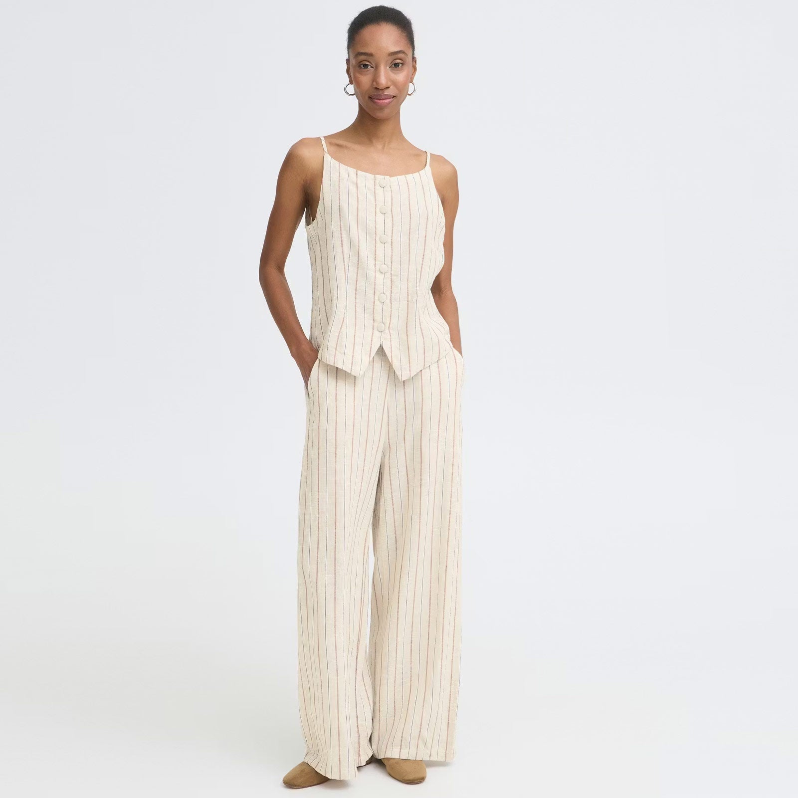 IHLinno WA2 Waistcoat brown stripe ICHI