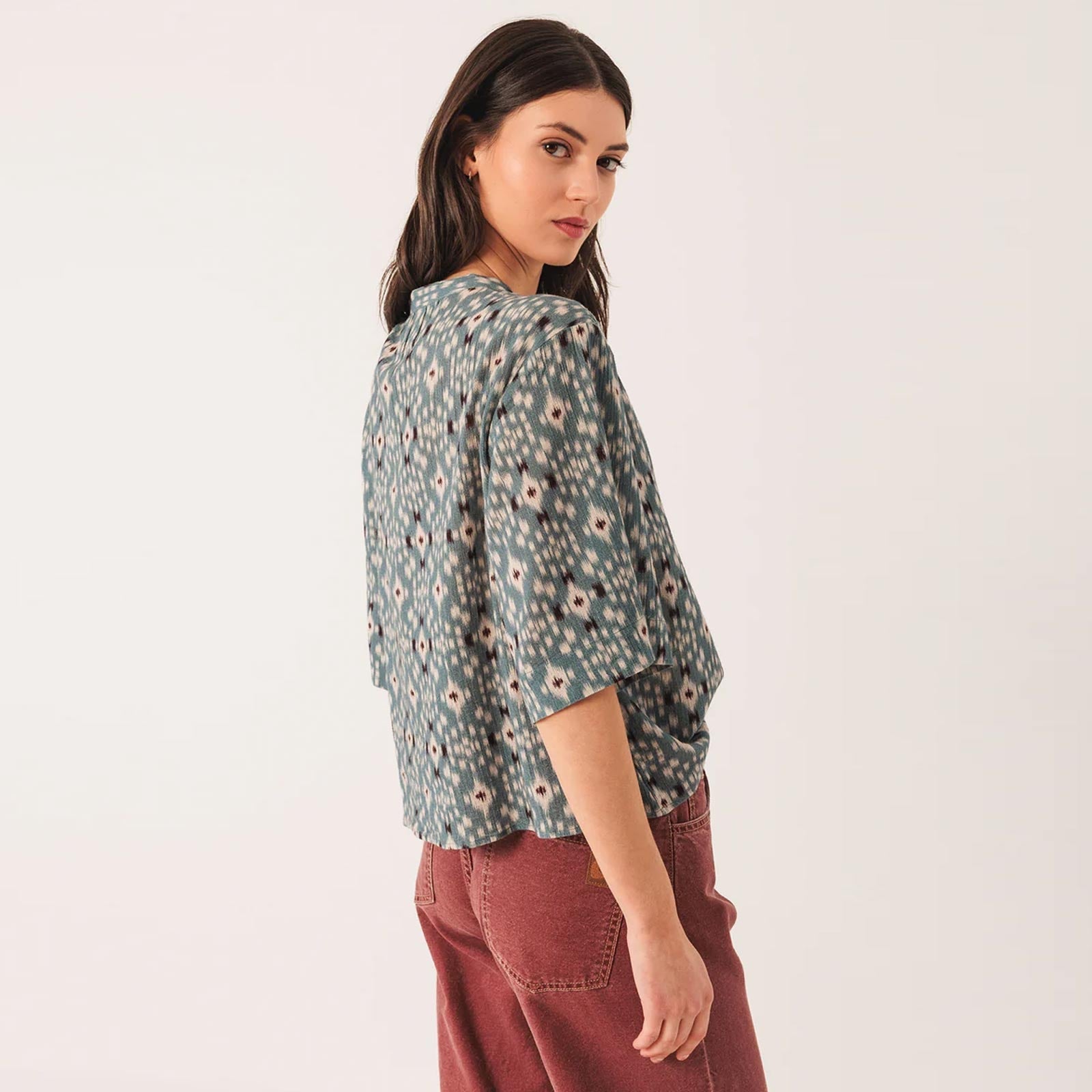 Allover Print Cotton Blouse azul vintage INDI&COLD