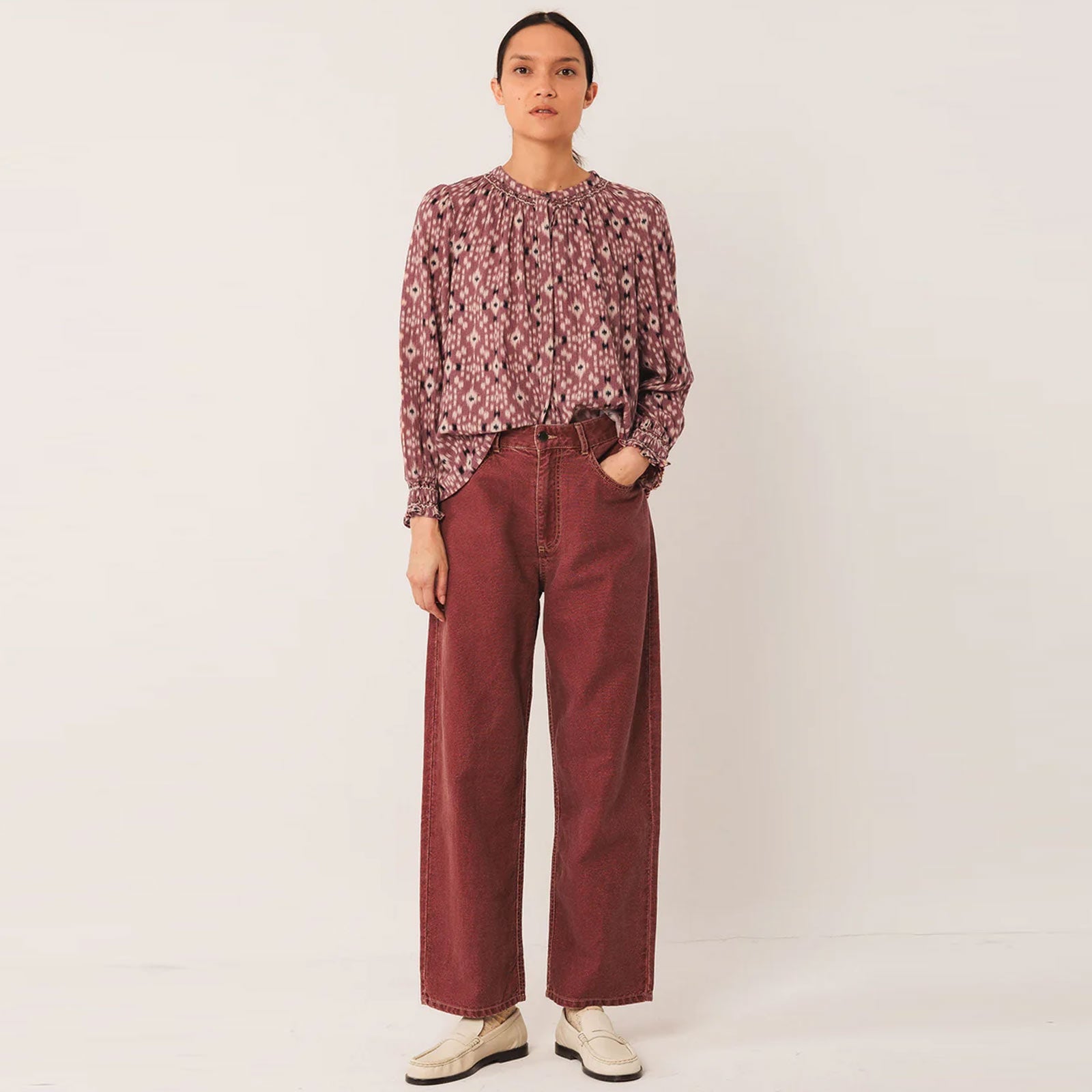 Allover Print Cotton Blouse malva INDI&COLD