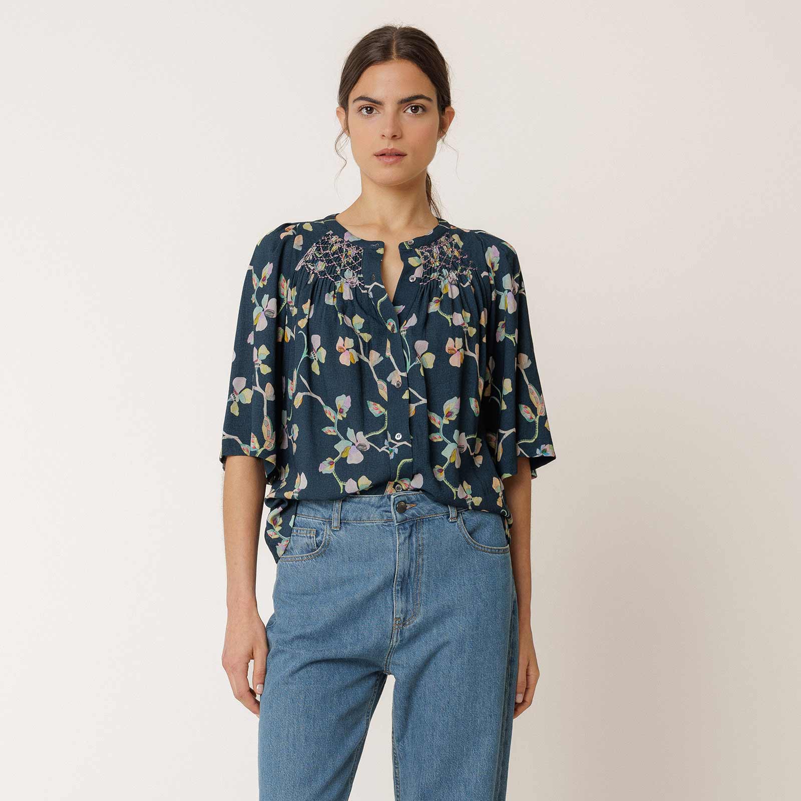 Allover Print Viscose Blouse marino INDI&COLD