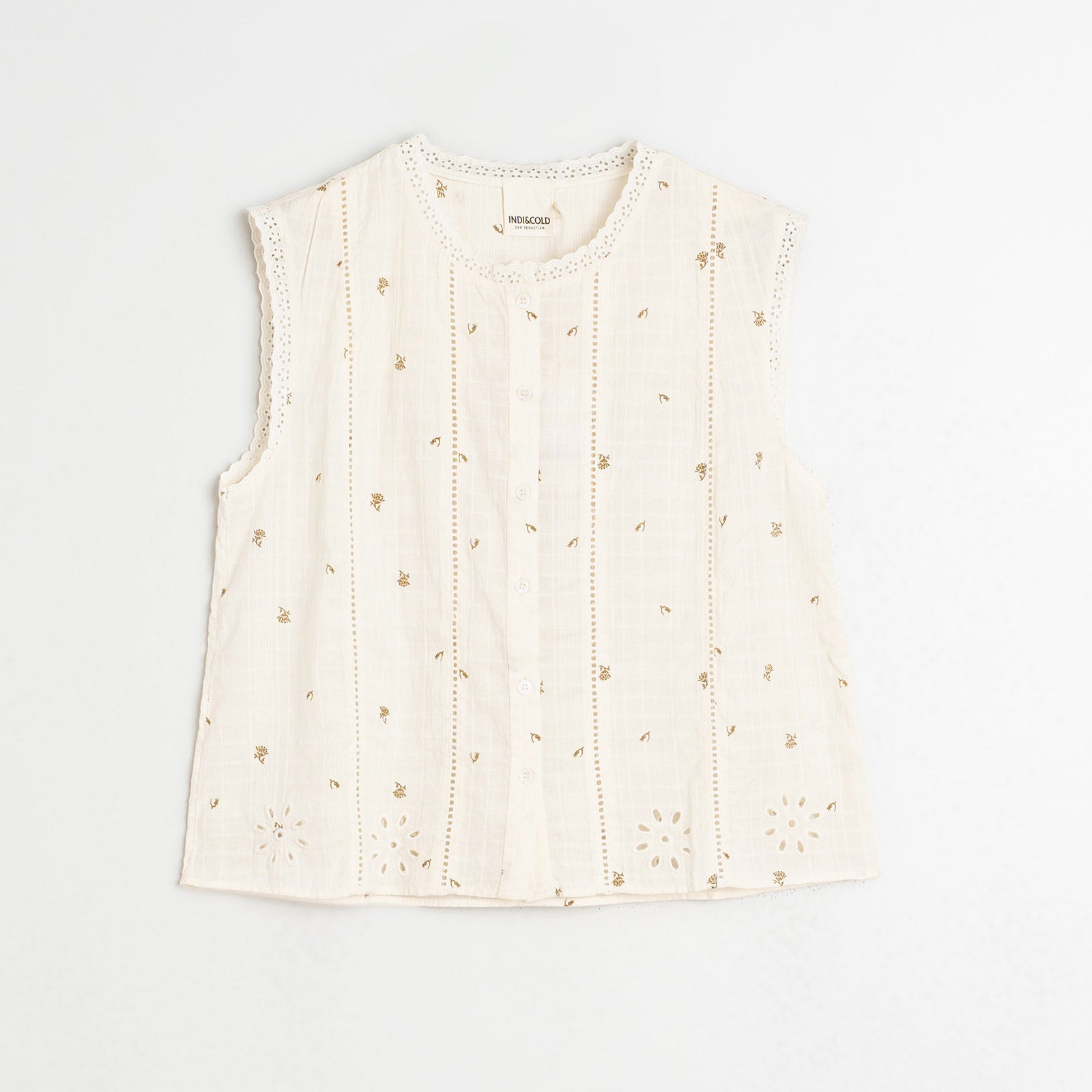 Embroidered Short Sleeve Blouse crudo INDI&COLD
