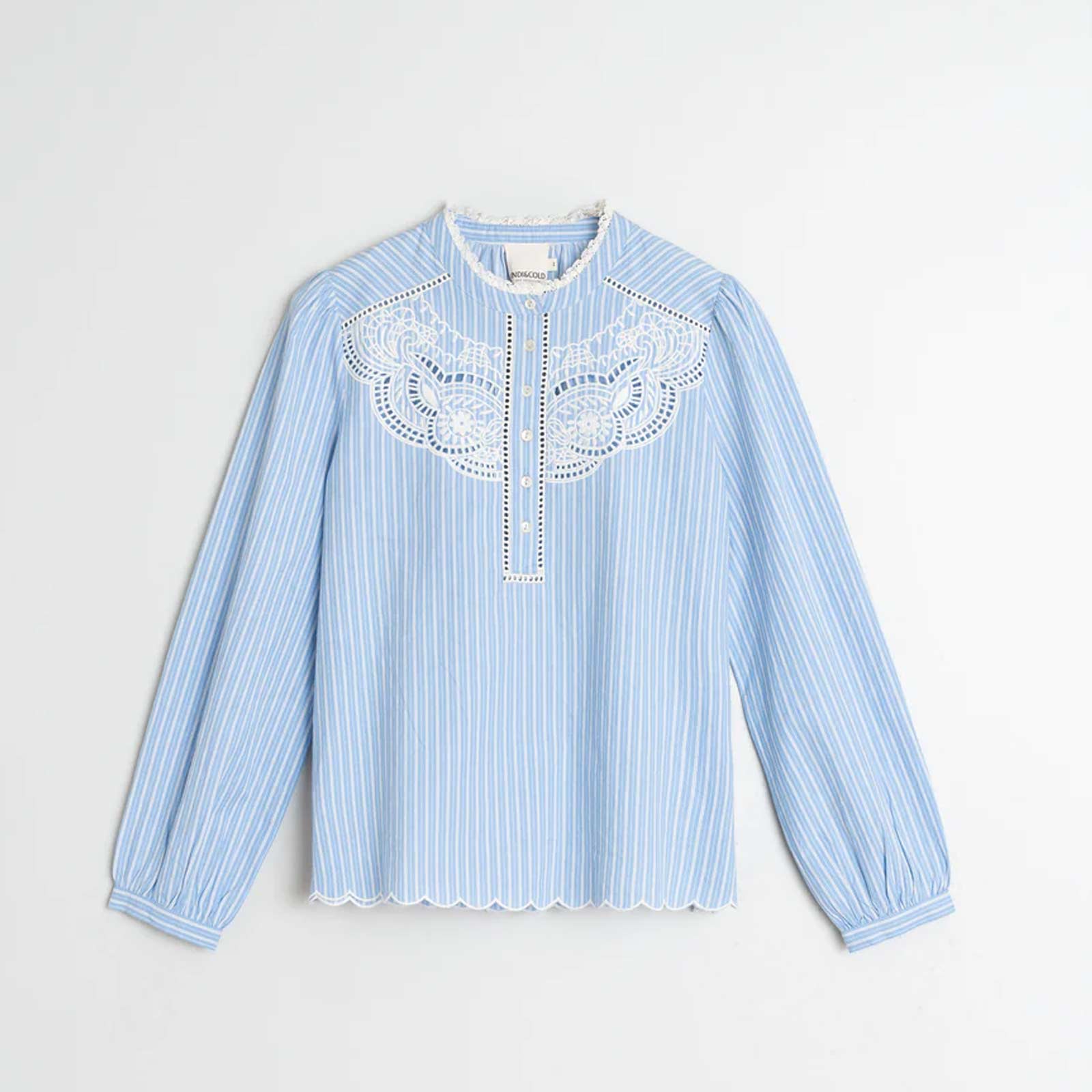 Embroidery Stripe Cotton Blouse azul INDI&COLD