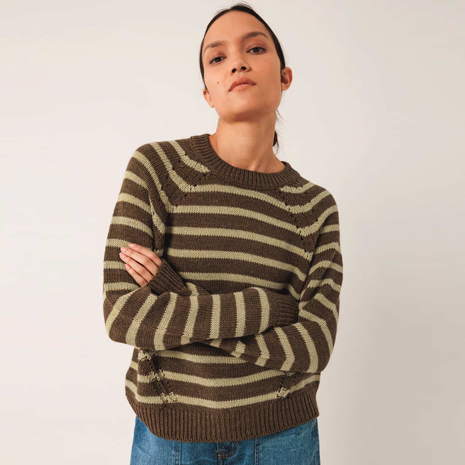 Knit Stripe Jumper khaki INDI&COLD