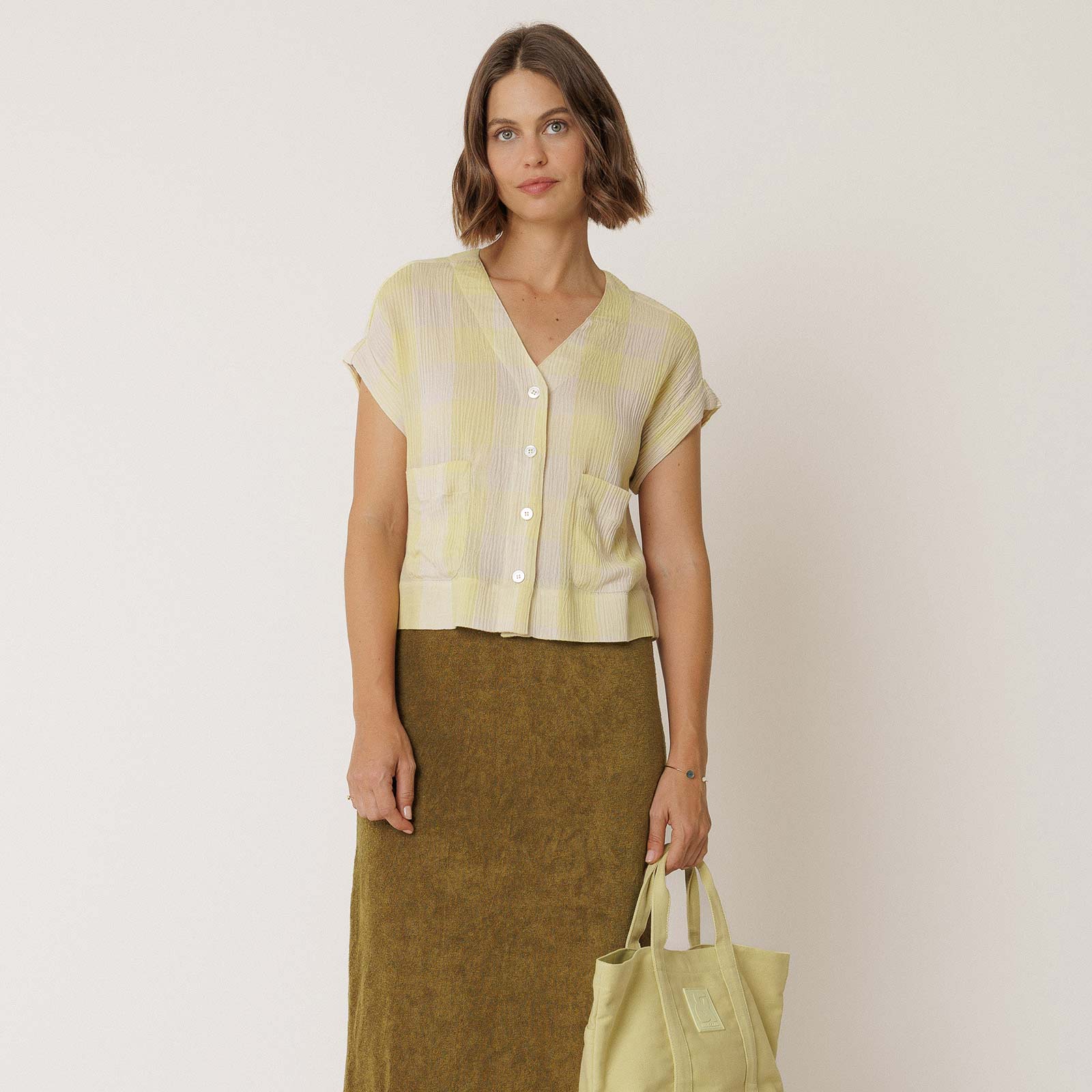 Short Sleeve Viscose Blouse wasabi INDI&COLD