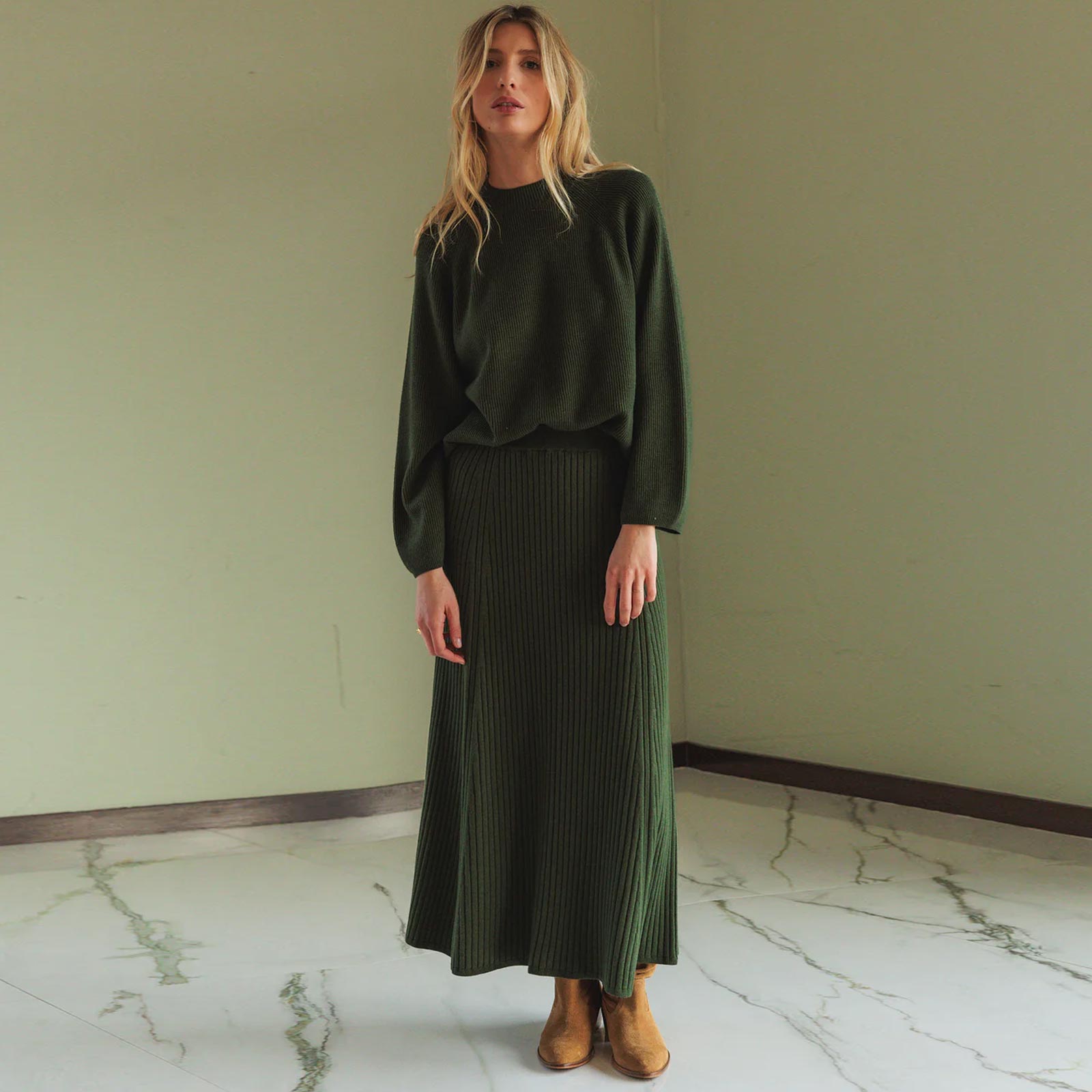 Wool Knit Jumper khaki INDI&COLD