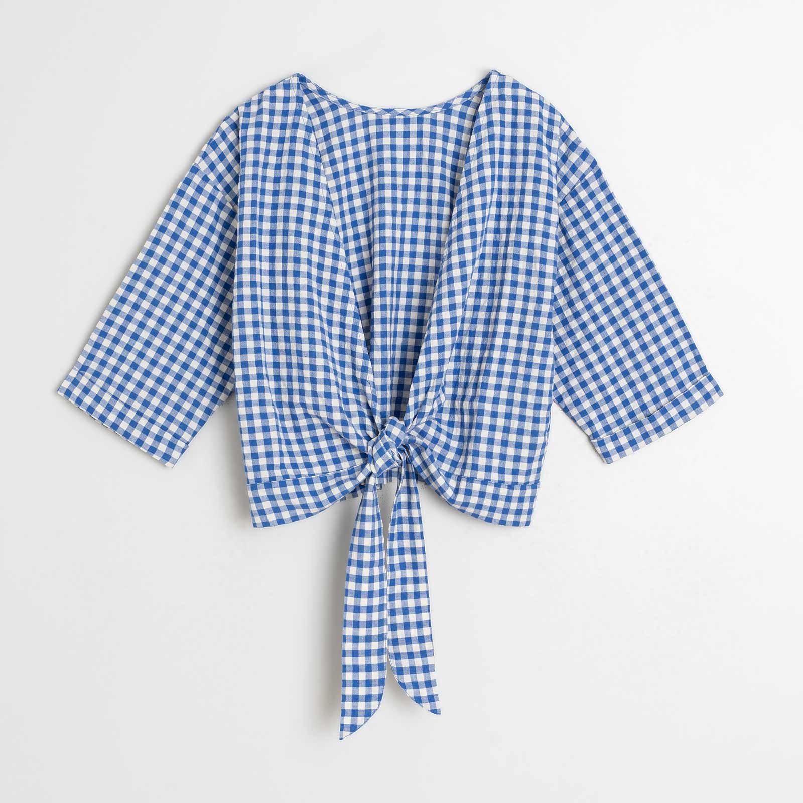 Check Wrap Blouse azul britanico INDI&COLD