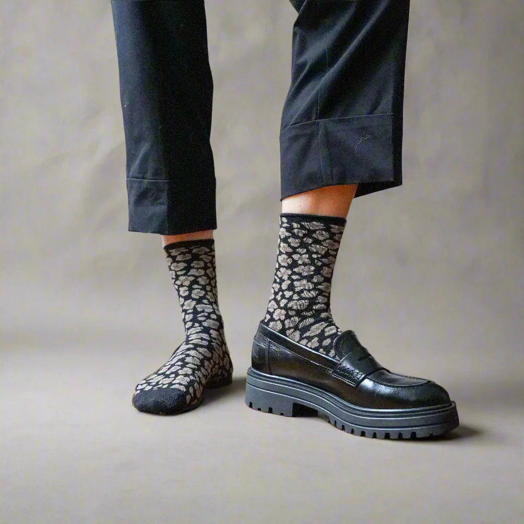 Leopard Lurex Socks black
