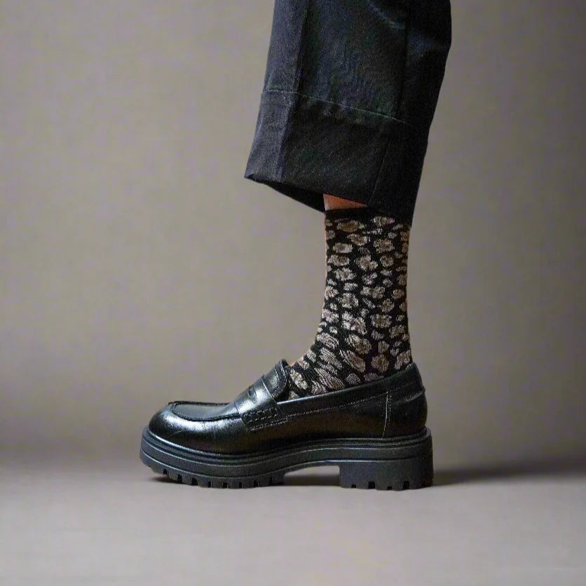 Leopard Lurex Socks black