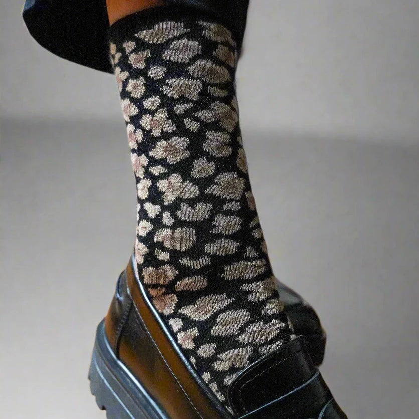 Leopard Lurex Socks black