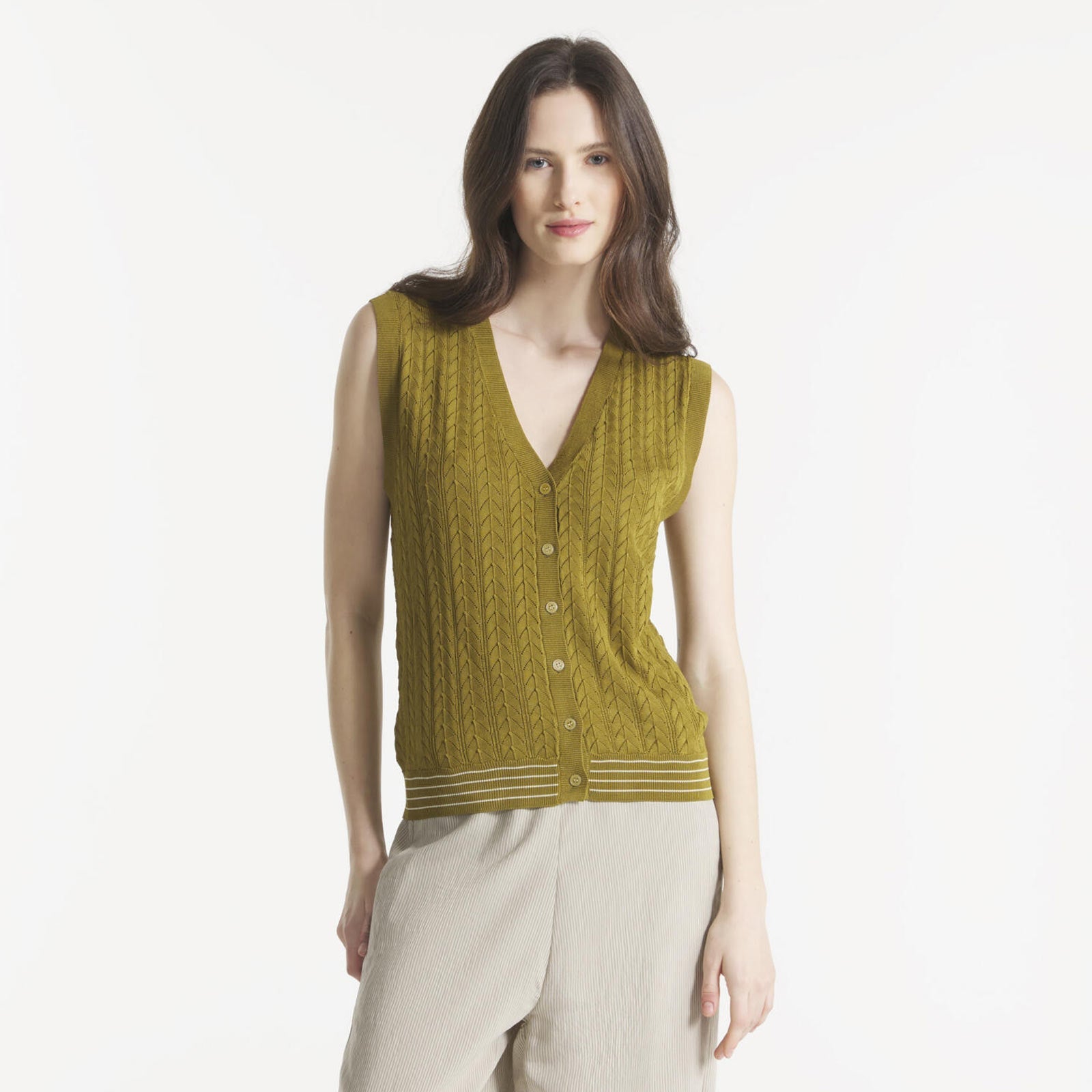 Gila Sleeveless Jacquard Sweater kaki Le Mont Saint Michel