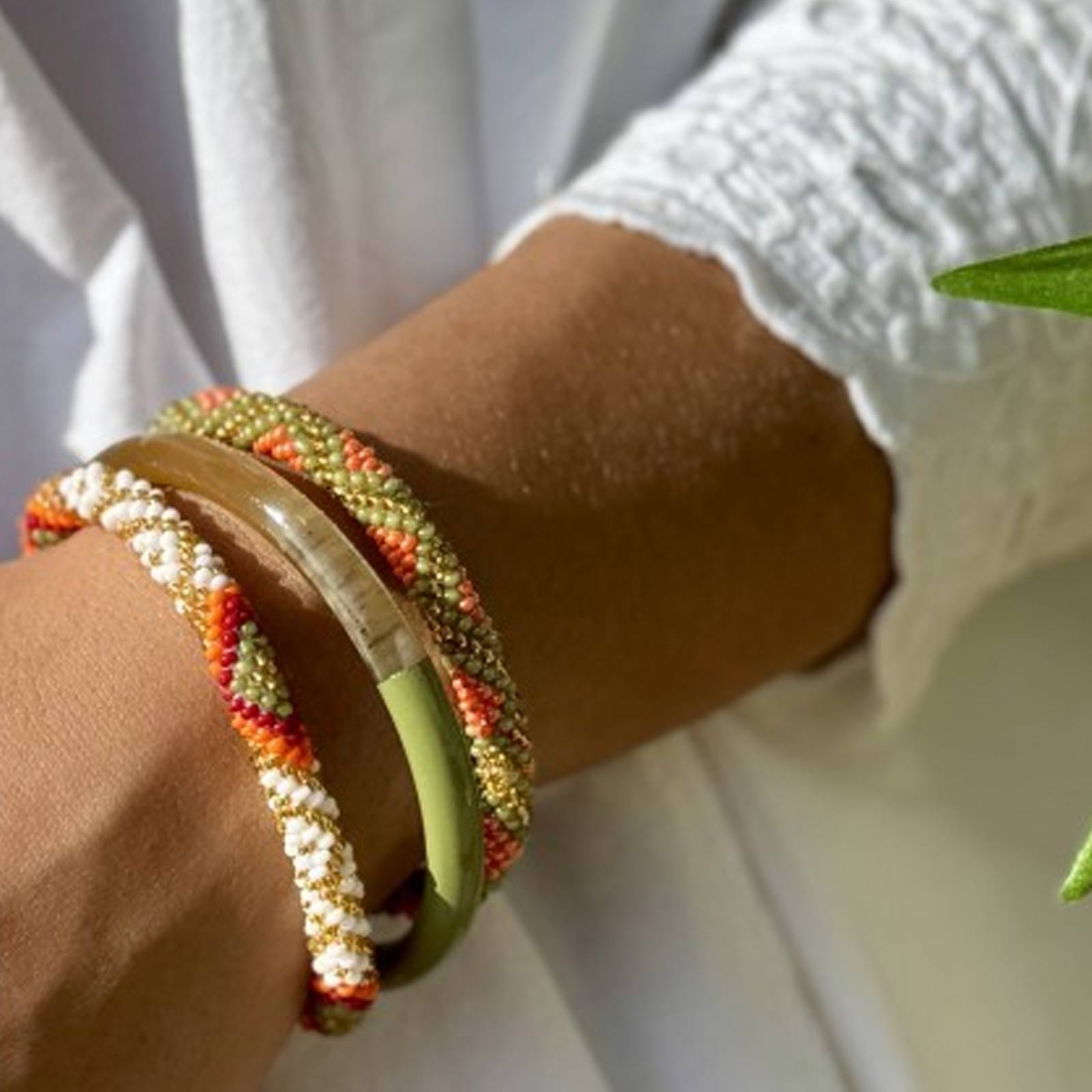 Nepalese Bracelet orange/agave/gold chevron Maison Kizo