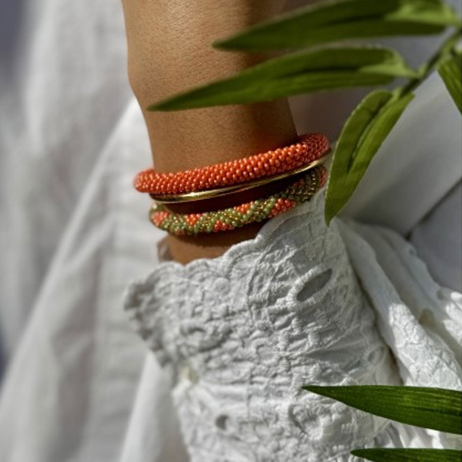 Nepalese Bracelet orange/agave/gold chevron Maison Kizo