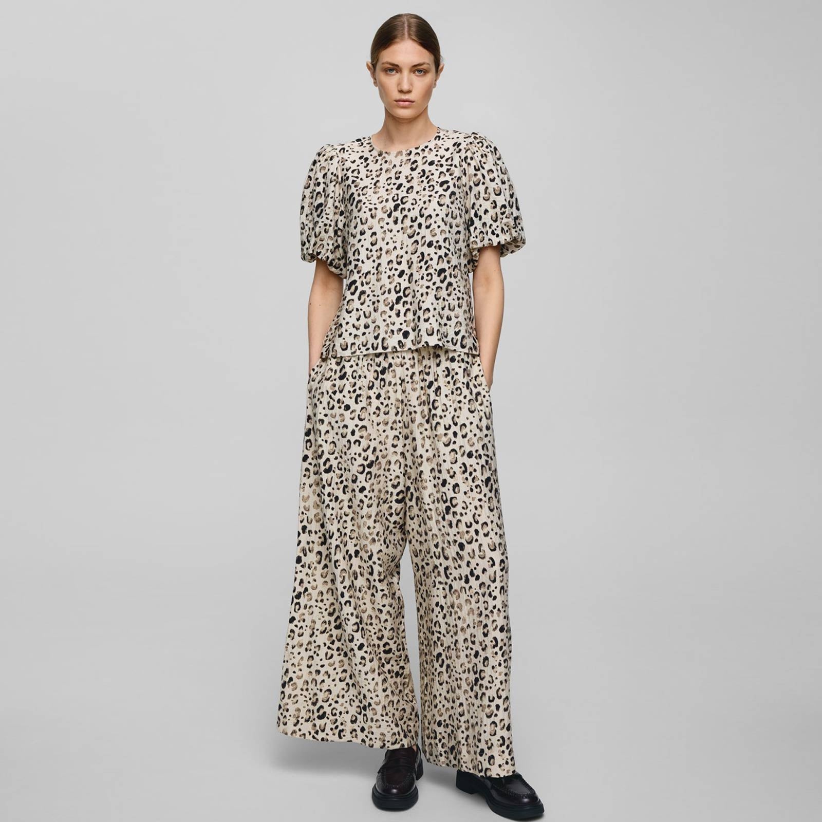MSCHAlyona Vlora HW Pants AOP oatmeal leo