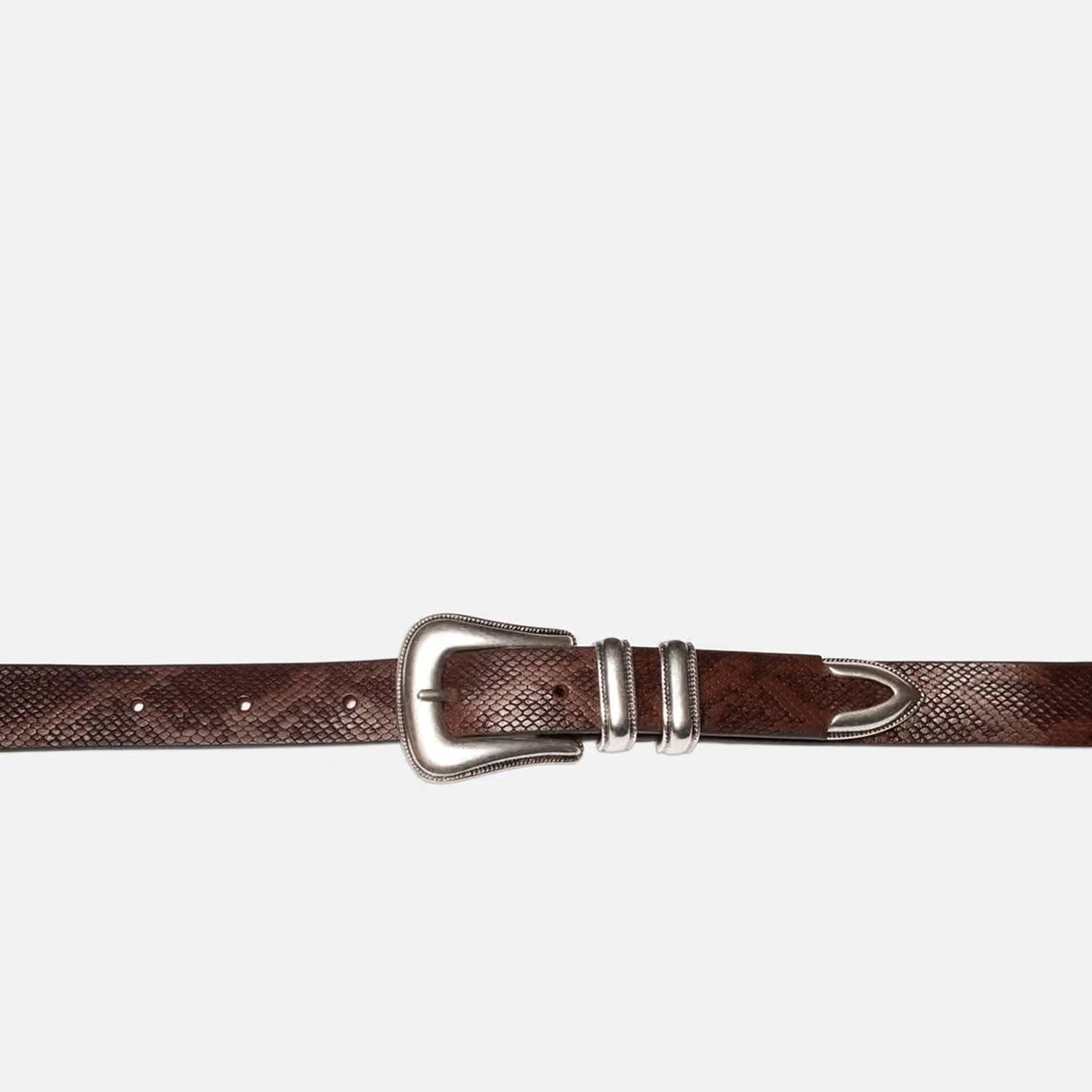 Western Faux Snake Silver Belt dark brown