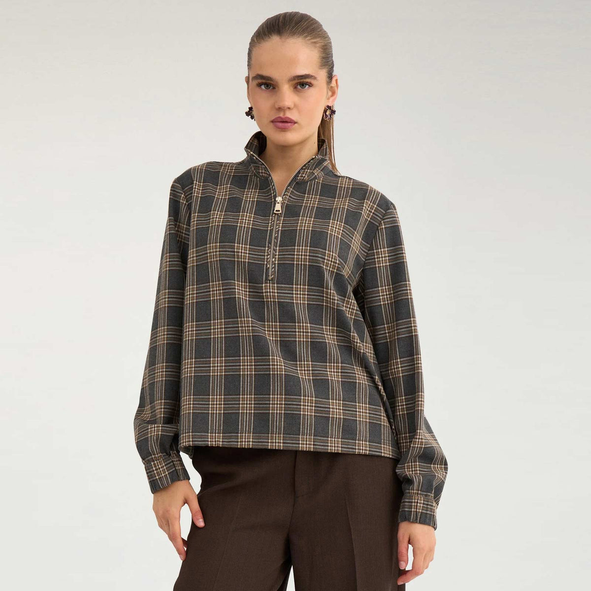Nukamala Zip Shirt dark grey melange