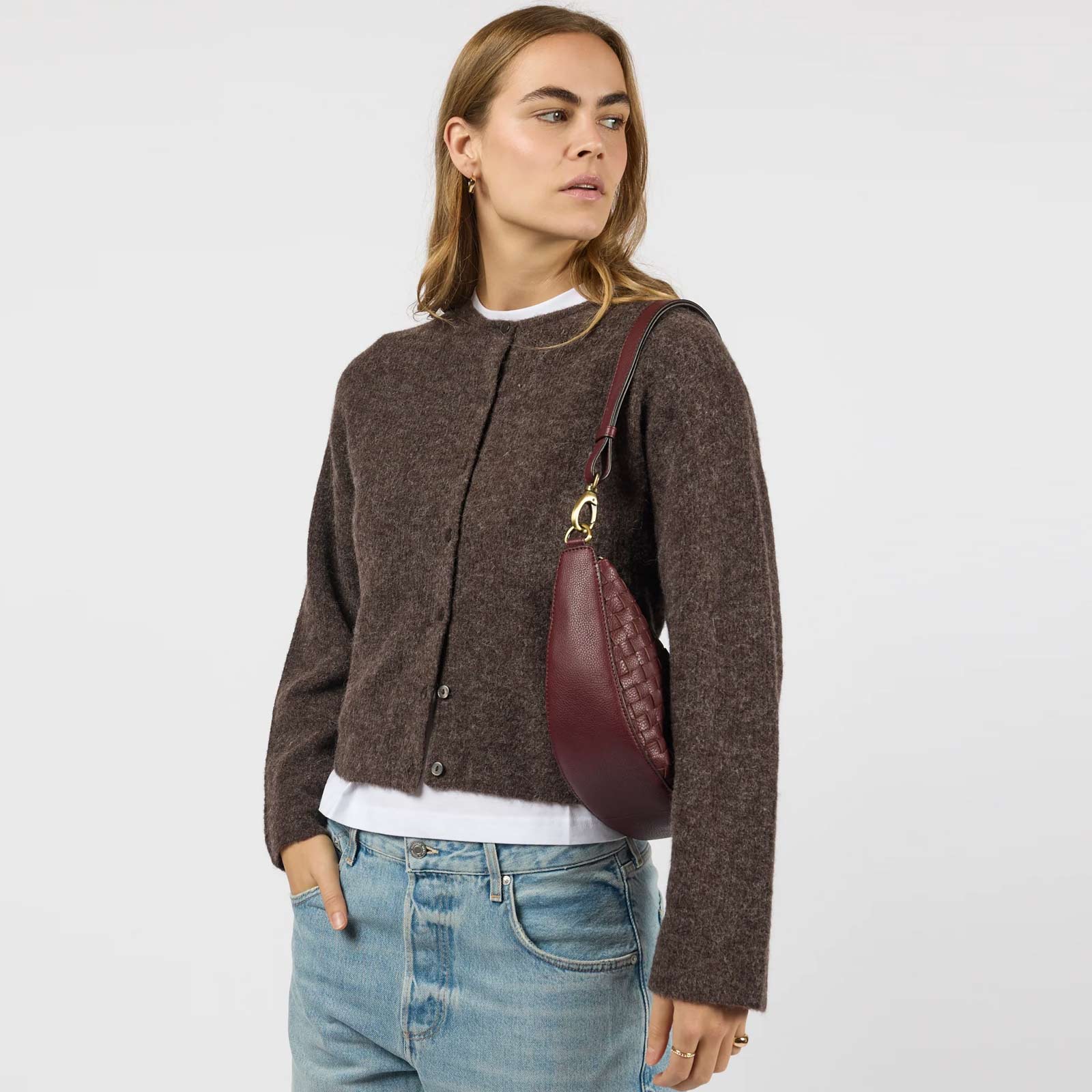 Leo Midi Woven Soft Grain Leather Bag dark cherry O My Bag