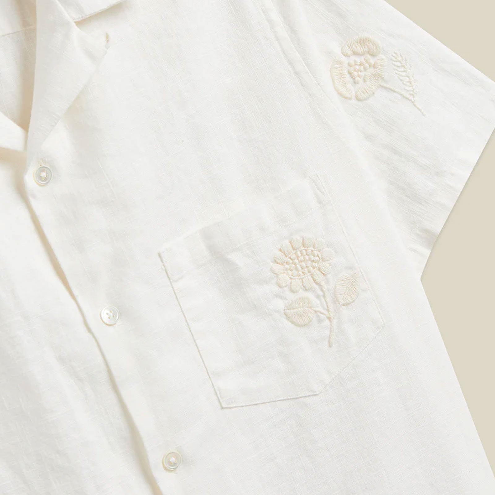 Embroidery Flowers S/S Shirt ecru Portuguese Flannel