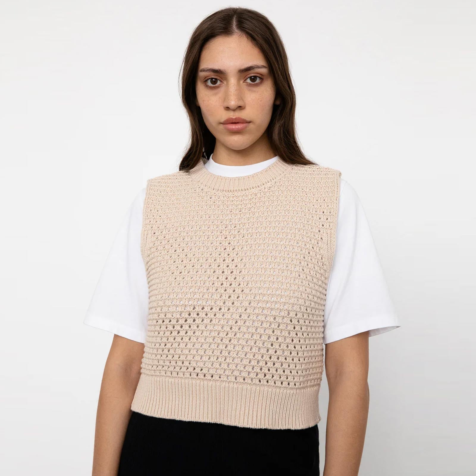 Cropped Knit Vest natural white Rotholz