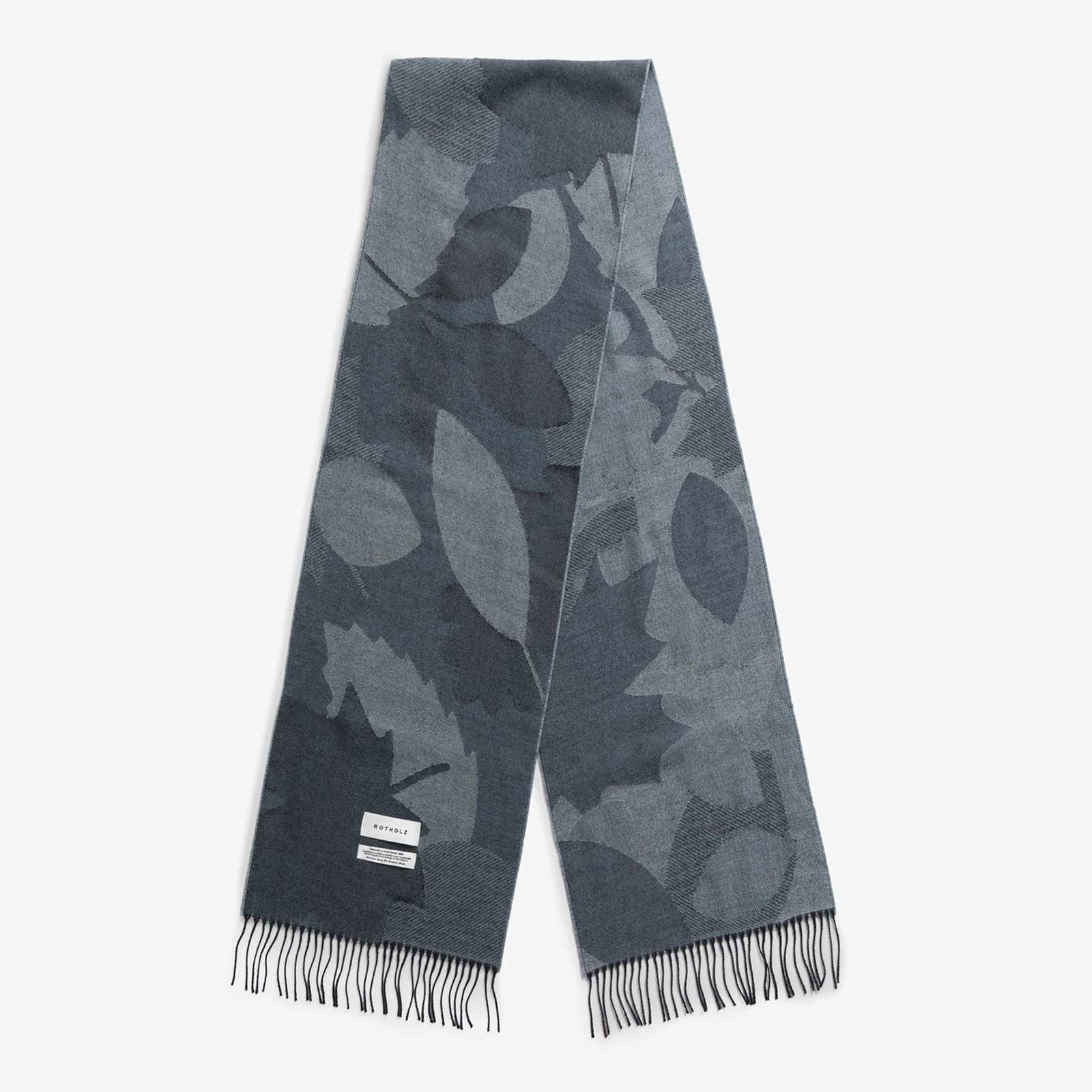Woven Merino Scarf grey leaves