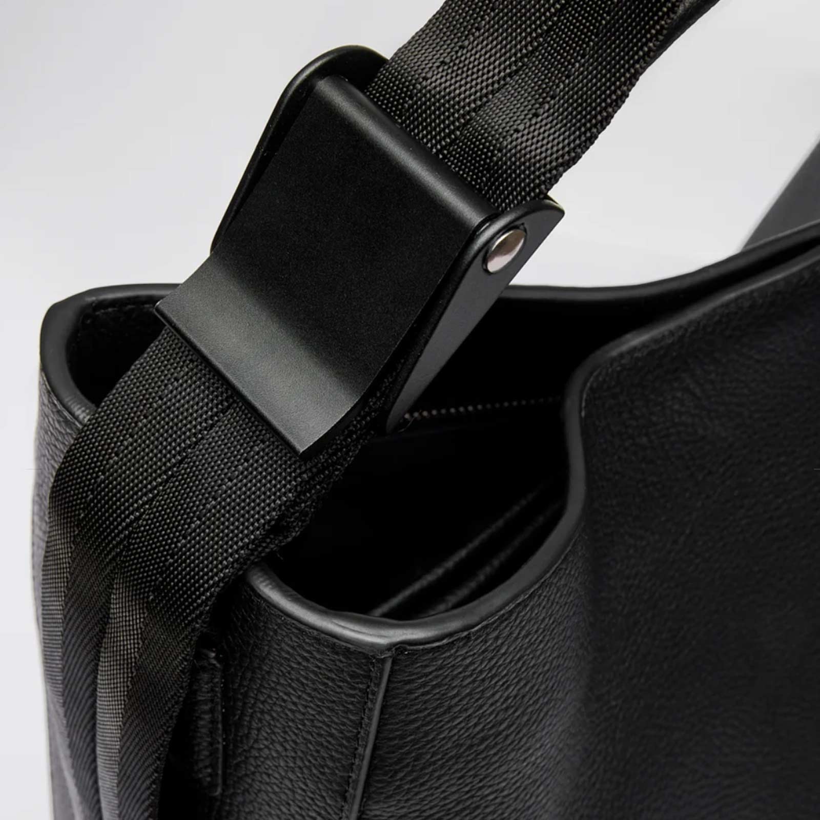 Leather Hobo Tote Bag 14" black
