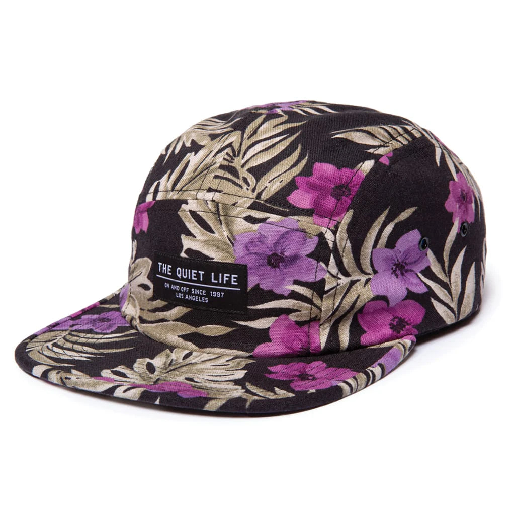 Floral Linen 5 Panel Camper Hat black purple